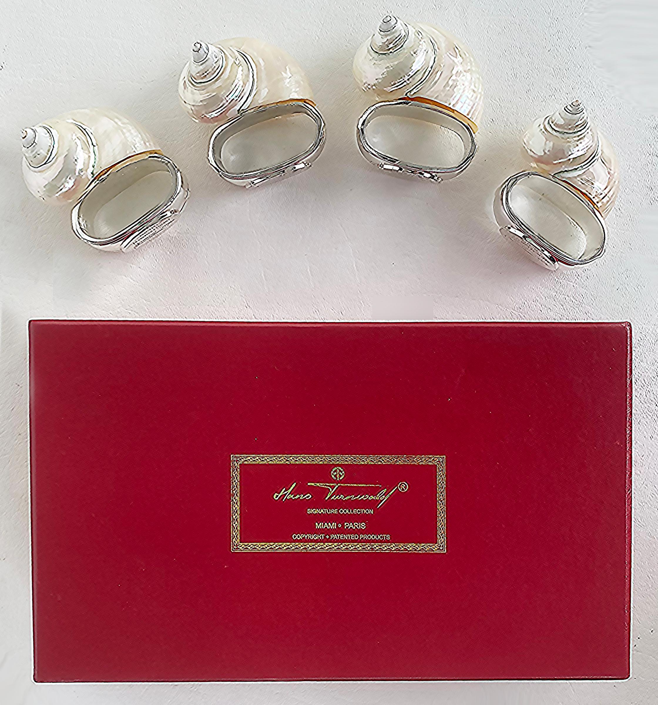 Silver Plate 4 Hans Turnwald Sea Shell Silverplate Napkin Rings with Original Box