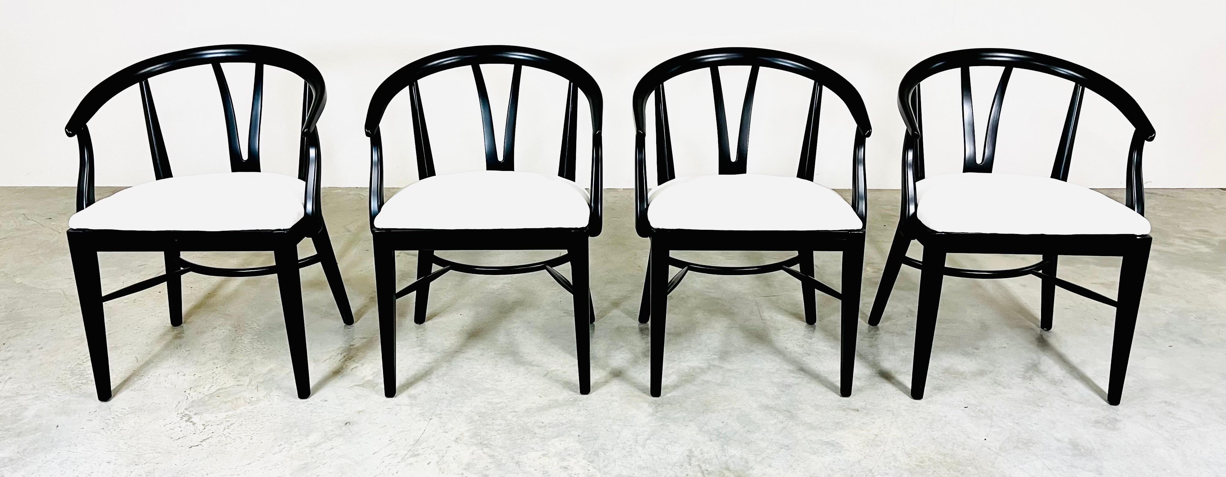 Chenille Hans Wegner Wishbone Style Dining or Game Armchairs by Blowing Rock, circa 196