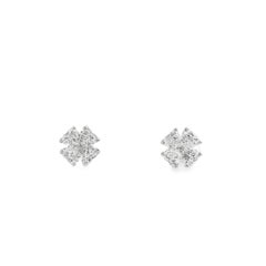 4 herzförmige florale Diamant-Diamant-Ohrstecker aus 18 Karat Weißgold mit Blumenmuster