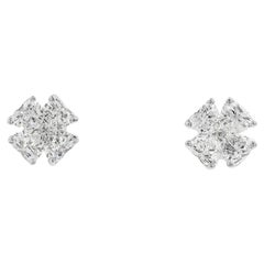 4 Heart Shaped Diamond Floral Diamond Stud Earrings in 18K White Gold