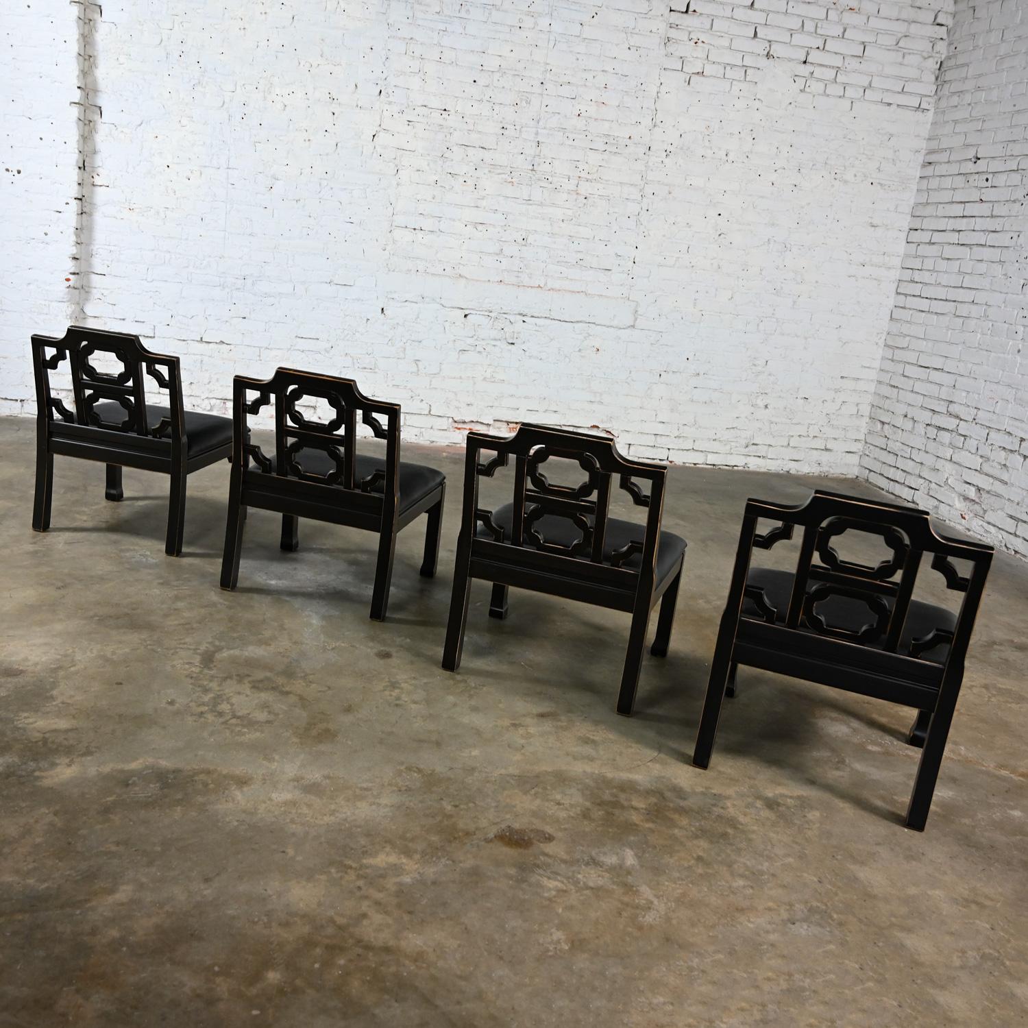 4 Hollywood Regency Chinese Chippendale Style Black Accent Chairs by Thomasville For Sale 4