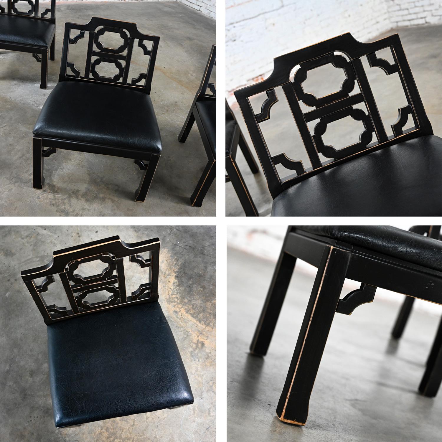 4 Hollywood Regency Chinese Chippendale Style Black Accent Chairs by Thomasville For Sale 10