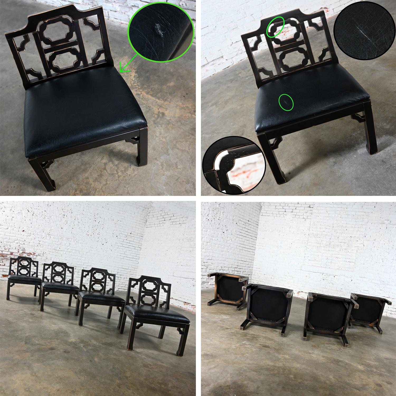 4 Hollywood Regency Chinese Chippendale Style Black Accent Chairs by Thomasville For Sale 12