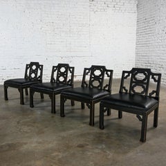 4 Hollywood Regency Chinese Chippendale Style Black Accent Chairs by Thomasville