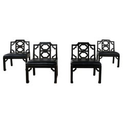 4 Hollywood Regency Chinese Chippendale Style Black Accent Chairs by Thomasville