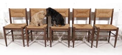 5 Hungarian Pine Rush Dining Chairs in Style of Charlotte Perriand
