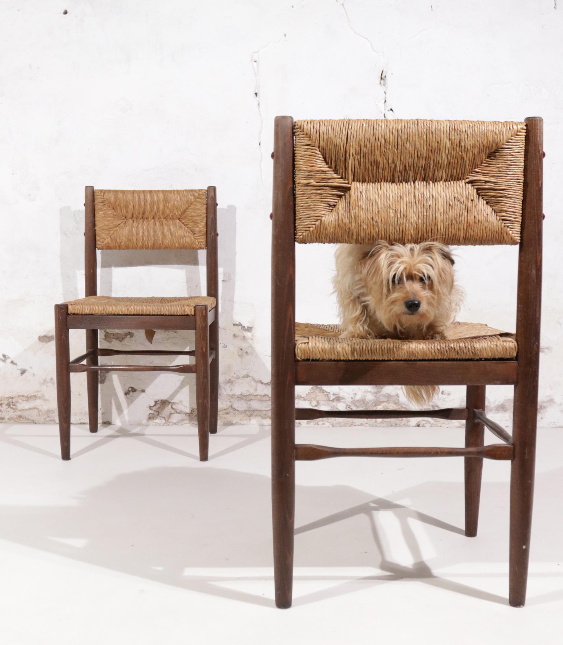 5 Hungarian Pine Rush Dining Chairs in Style of Charlotte Perriand 2