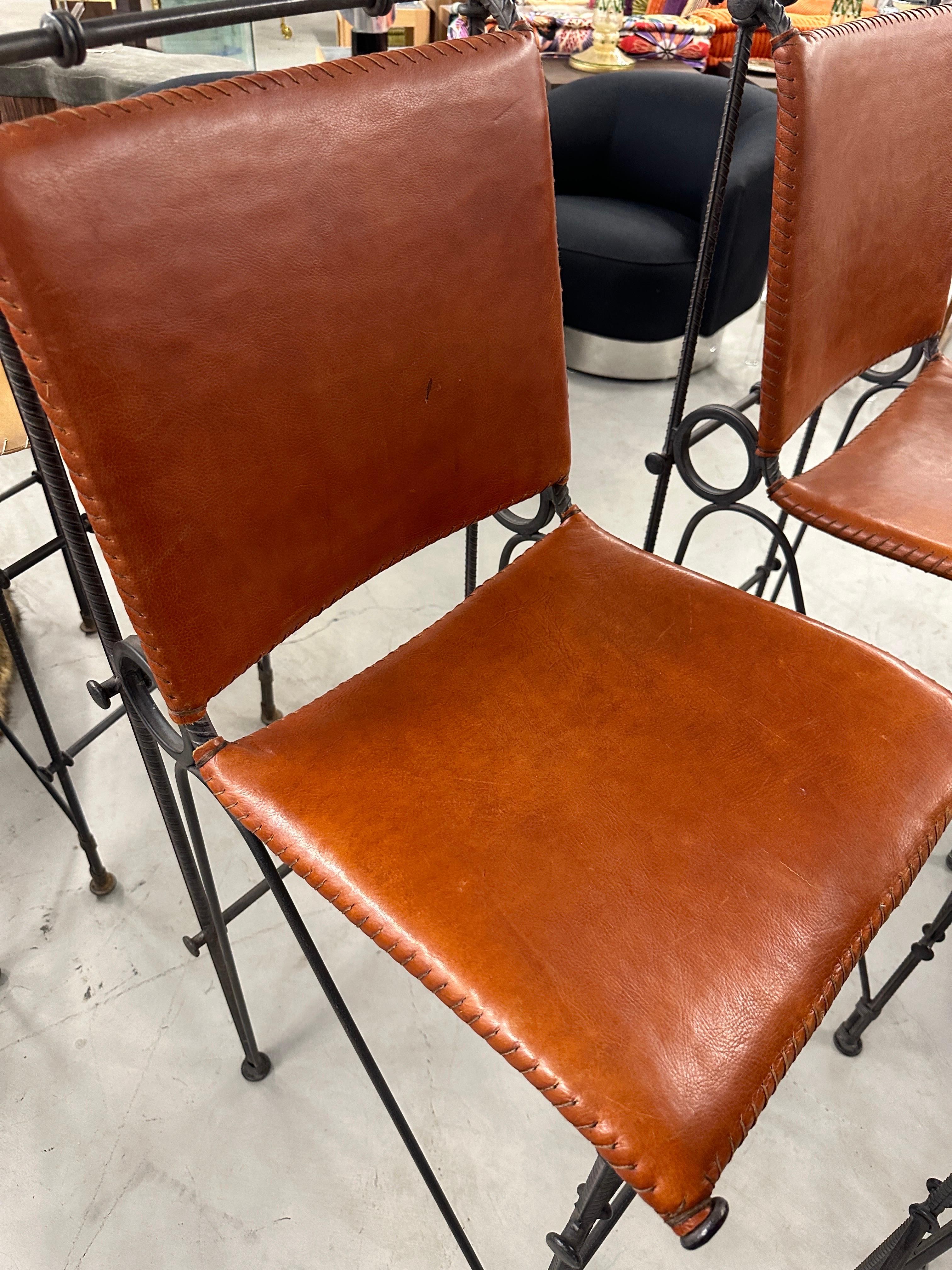4 Ilana Goor Iron and Leather Barstools For Sale 2