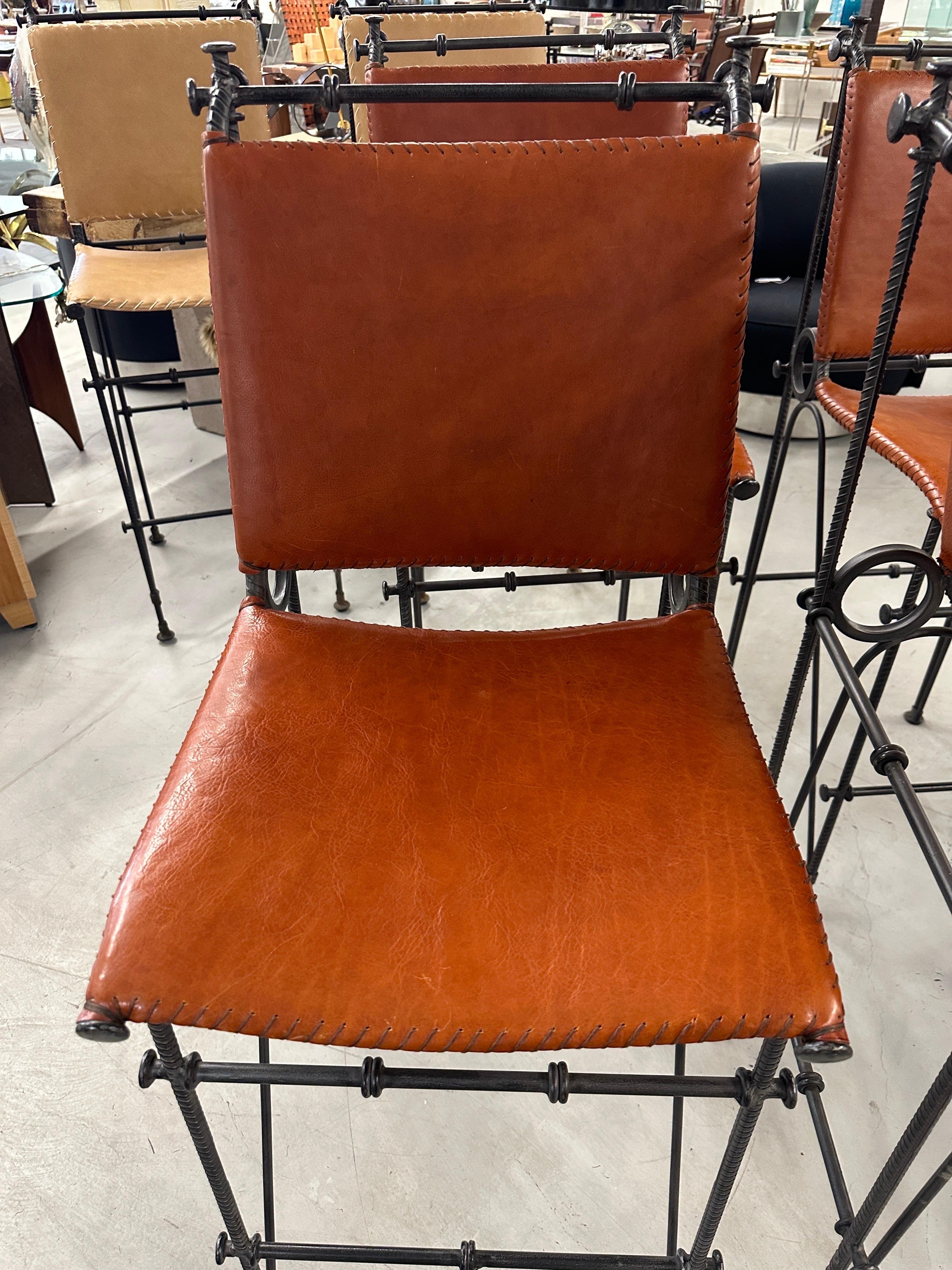 4 Ilana Goor Iron and Leather Barstools For Sale 3