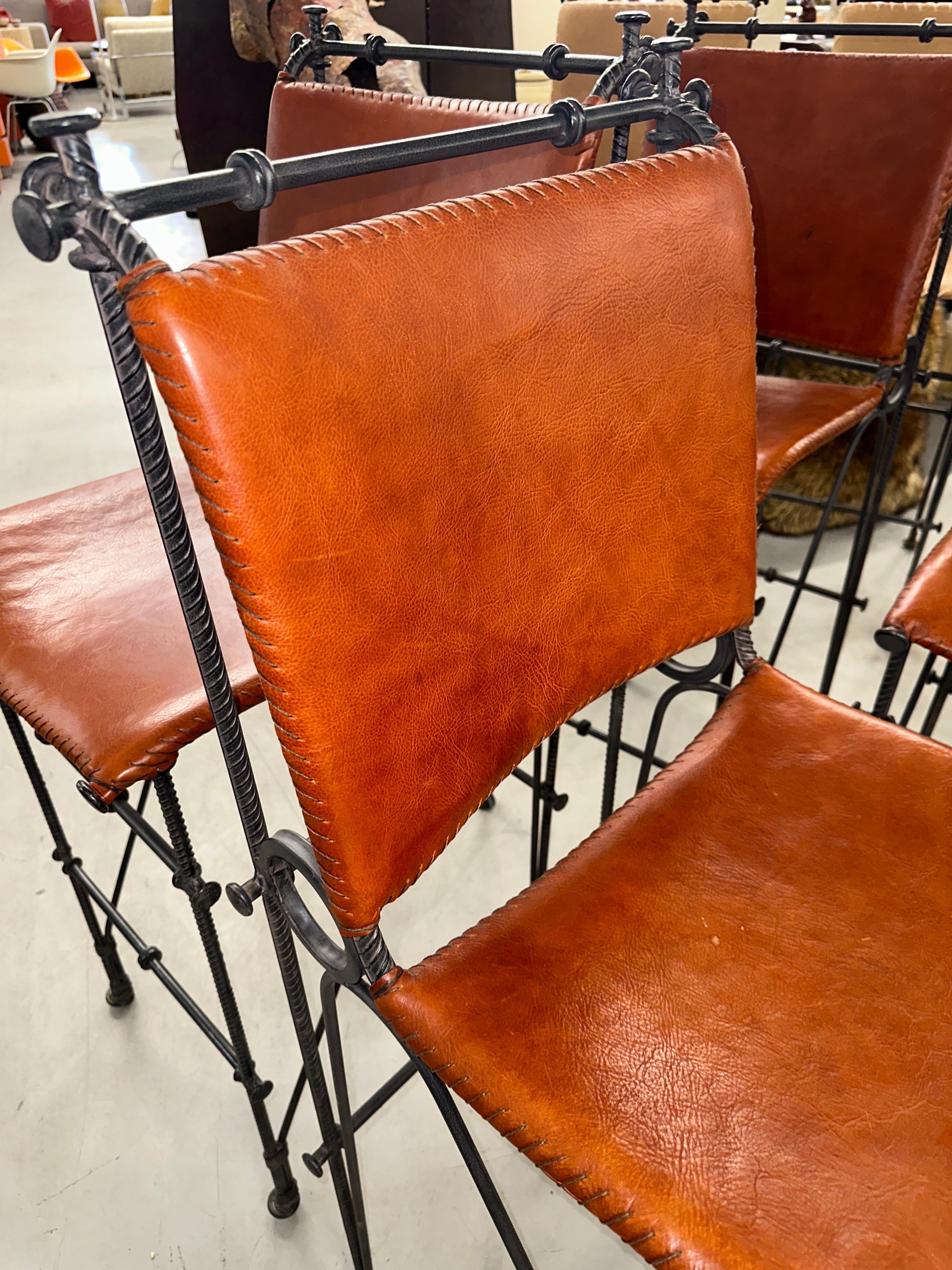 4 Ilana Goor Iron and Leather Barstools For Sale 4