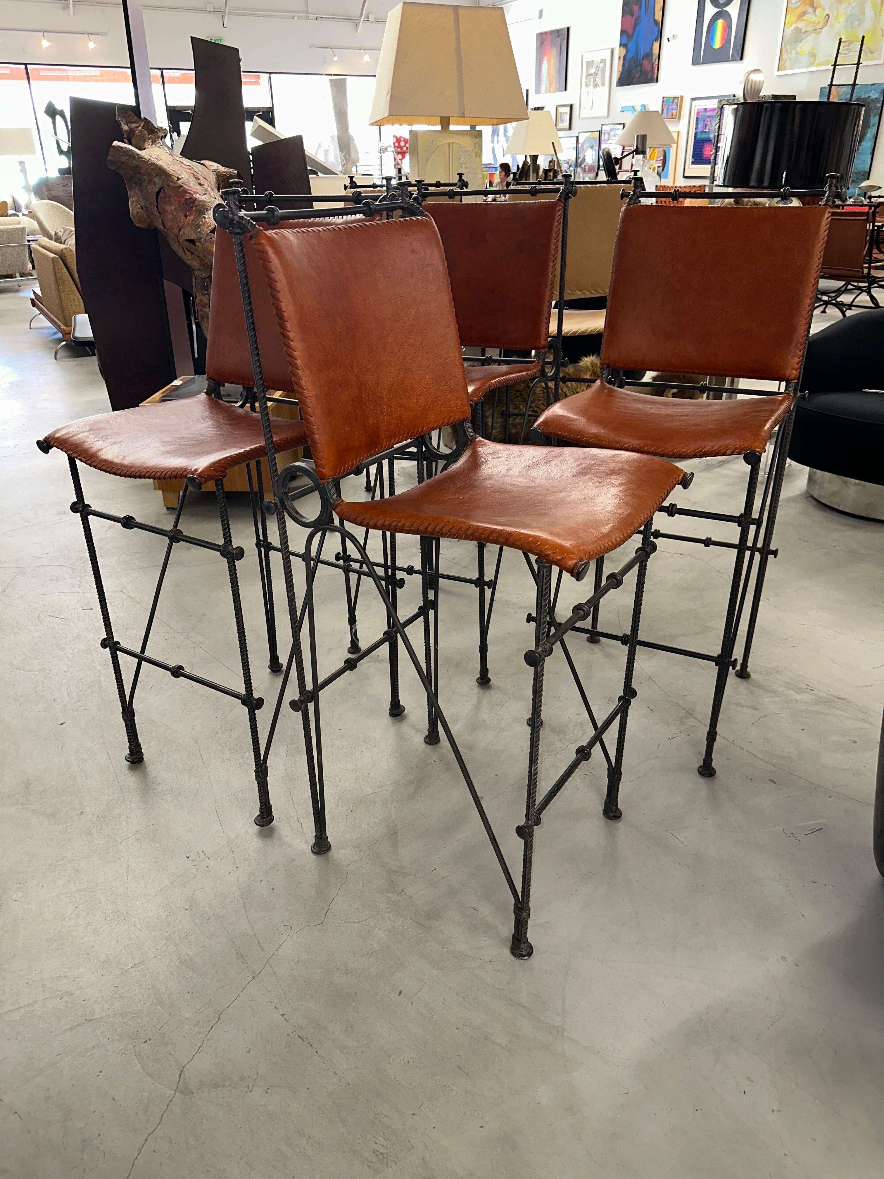 4 Ilana Goor Iron and Leather Barstools For Sale 5