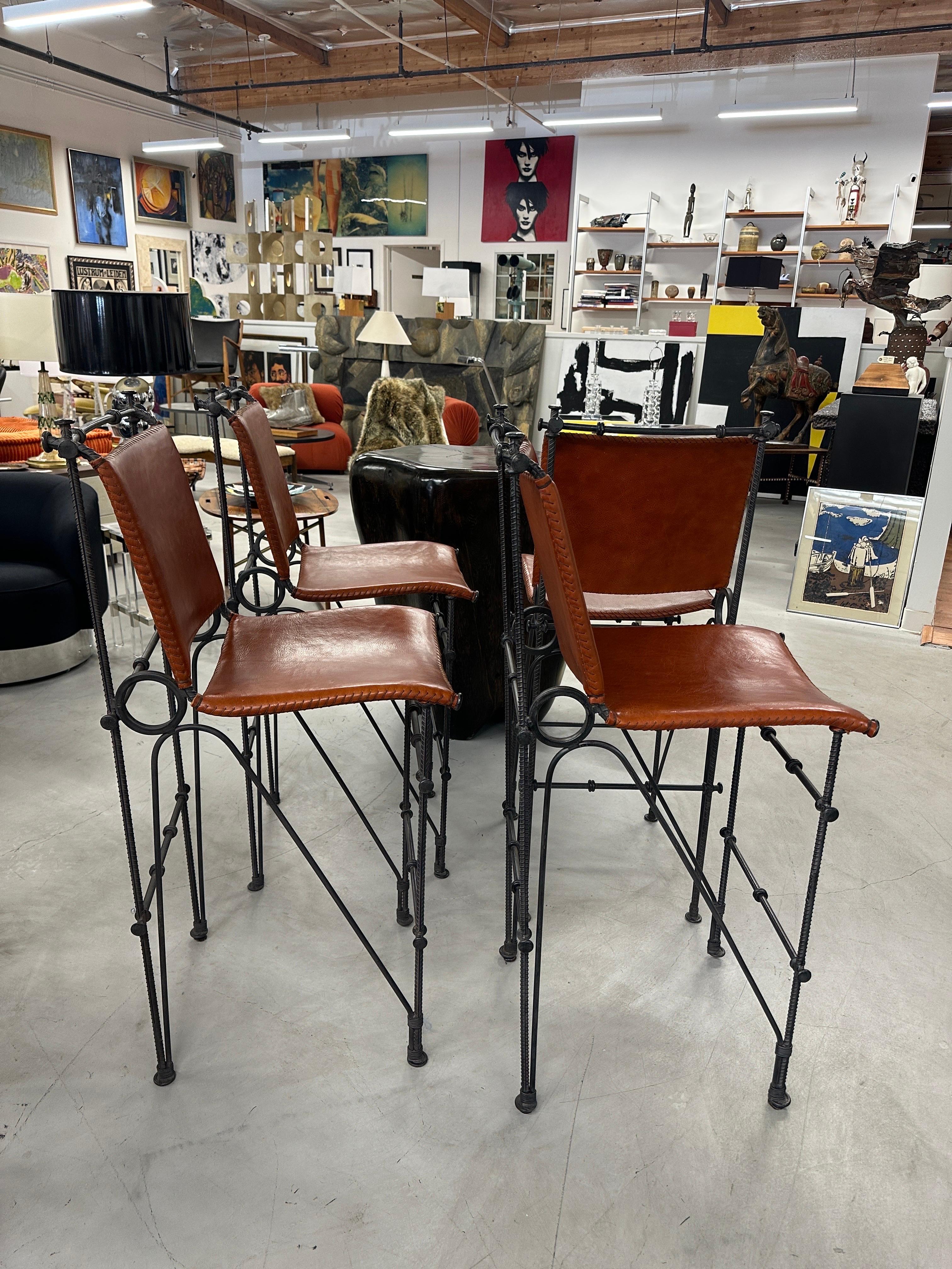 4 Ilana Goor Iron and Leather Barstools For Sale 6