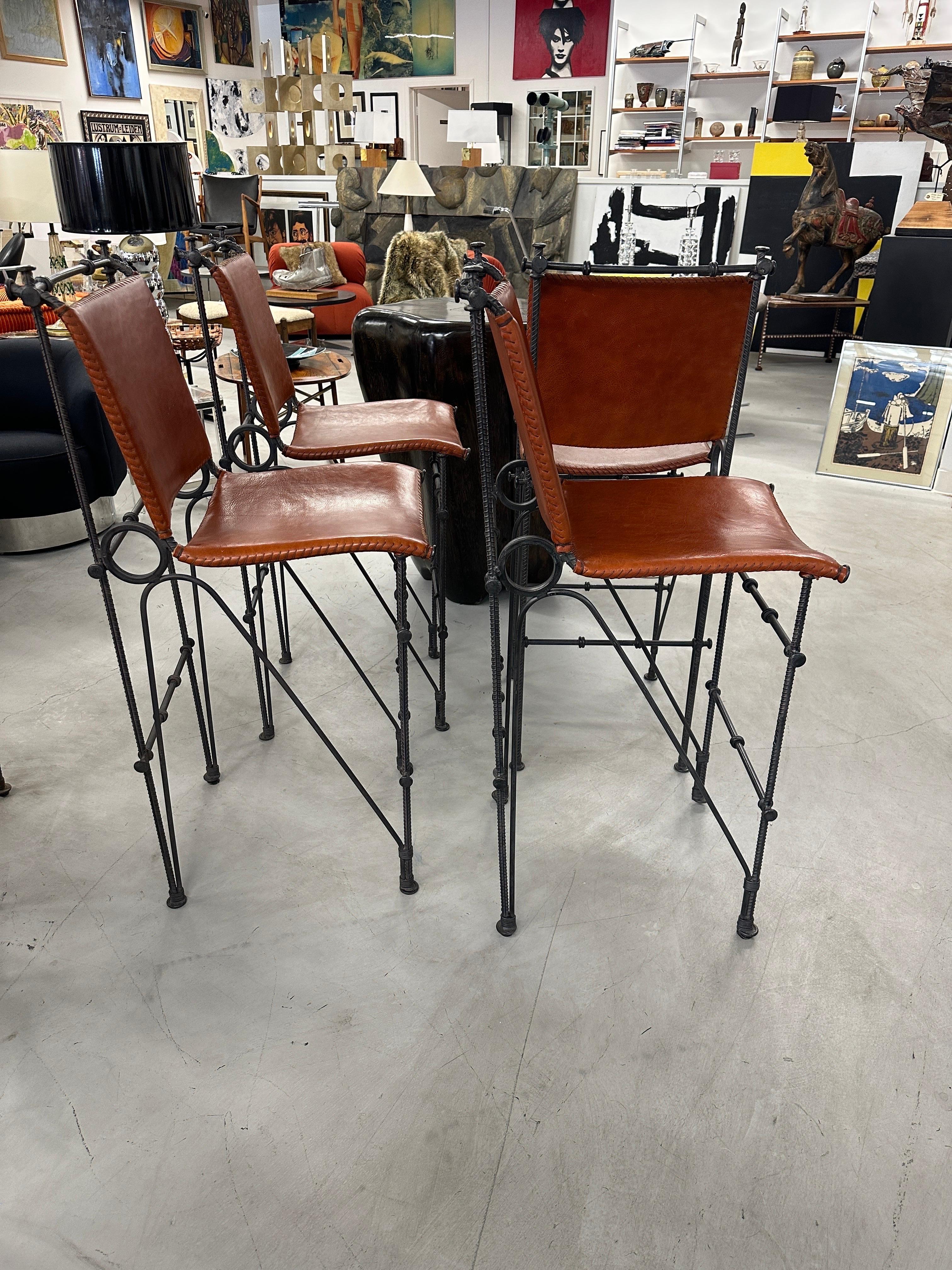4 Ilana Goor Iron and Leather Barstools For Sale 8