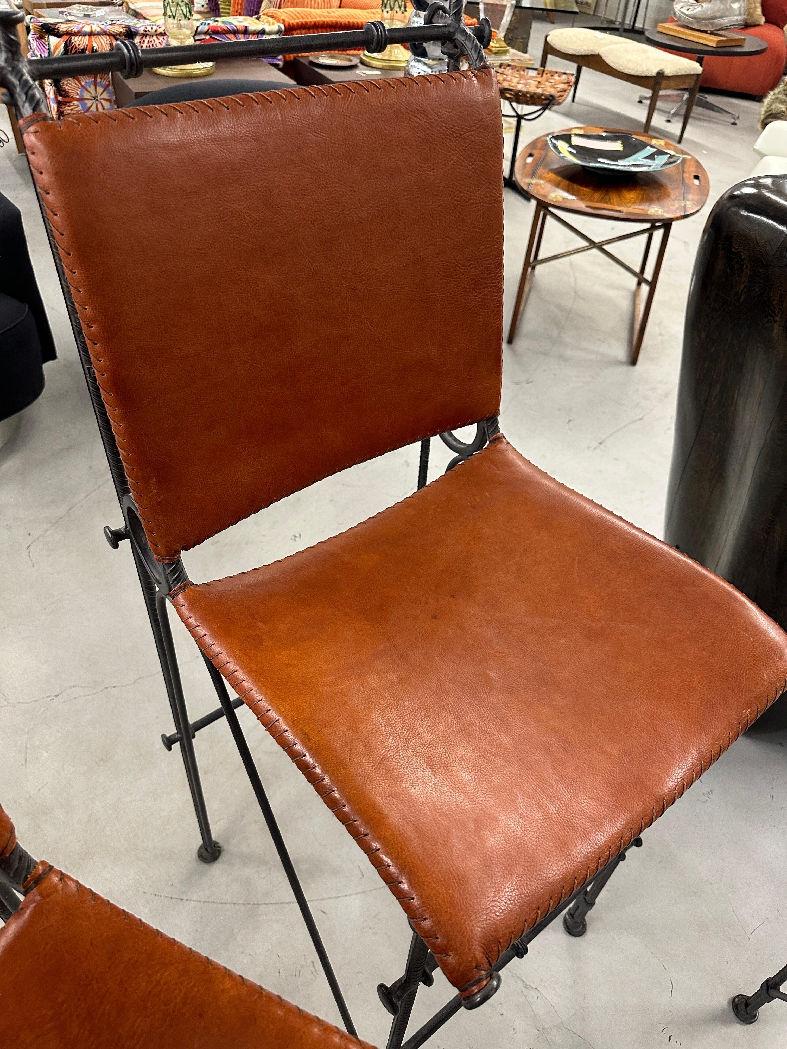 4 Ilana Goor Iron and Leather Barstools In Good Condition For Sale In Palm Springs, CA