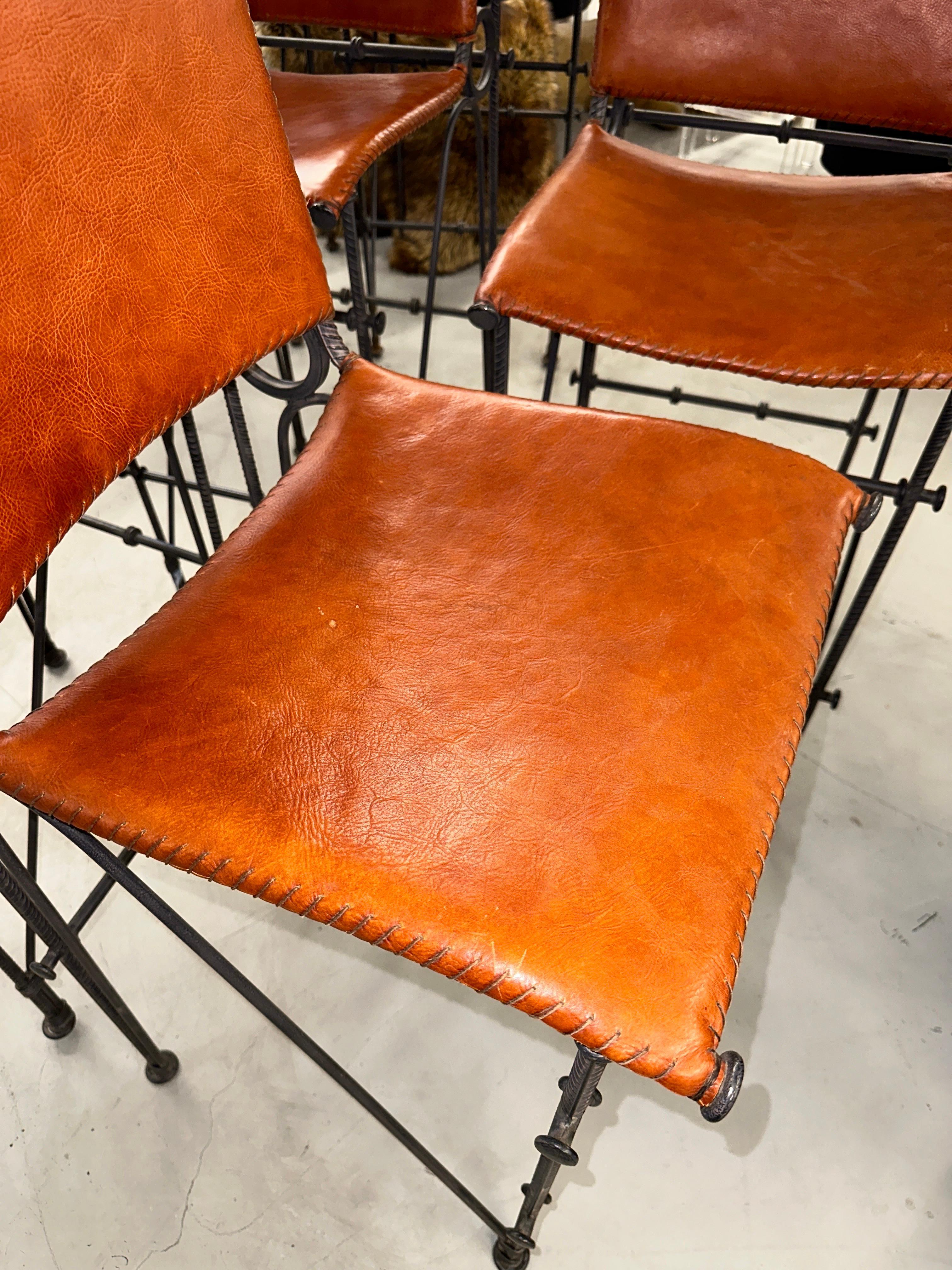 Late 20th Century 4 Ilana Goor Iron and Leather Barstools For Sale