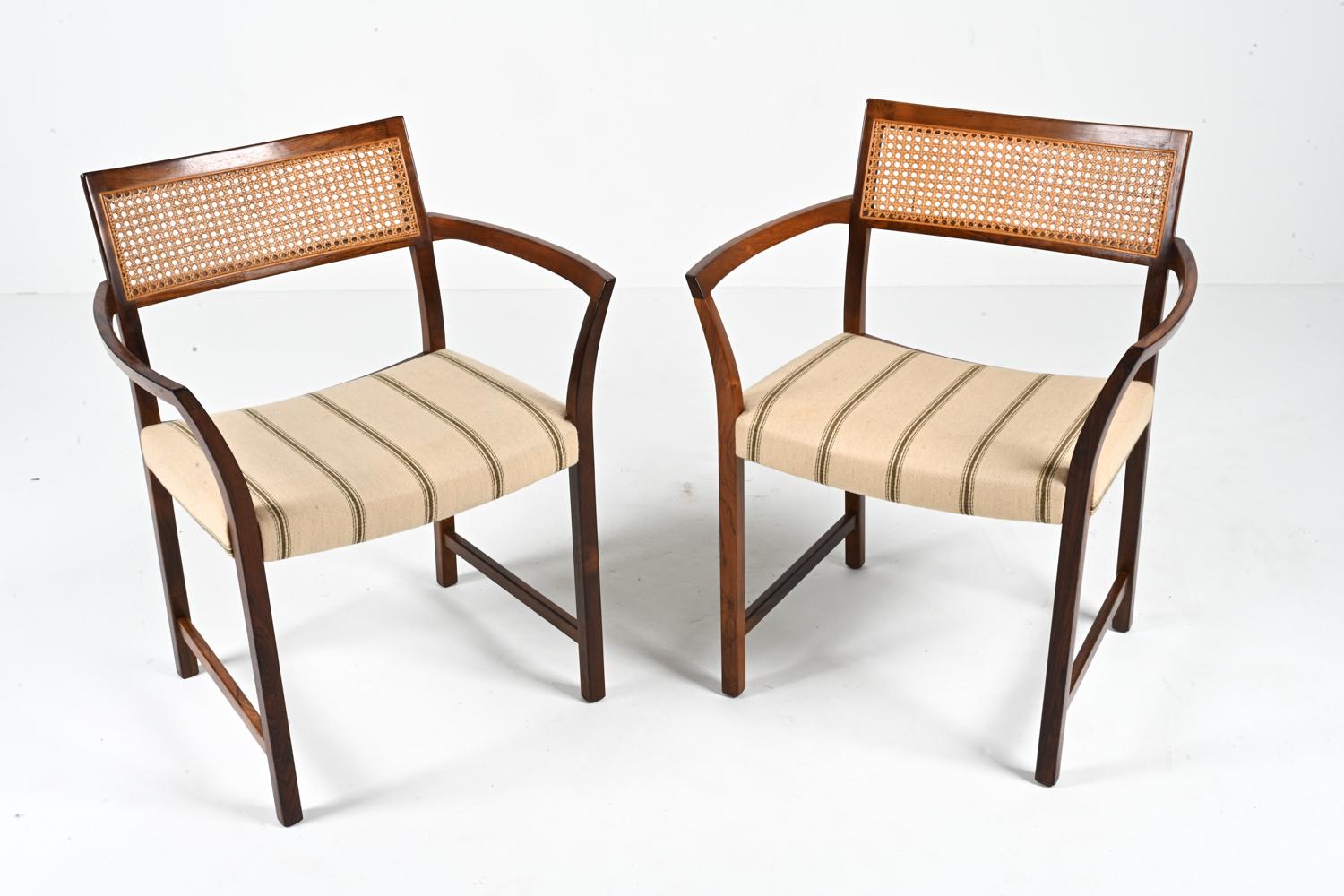(4) Illum Wikkelsø Danish Mid-Century Mahogany Armchairs W/ Caned Backs, 1950's In Good Condition For Sale In Norwalk, CT
