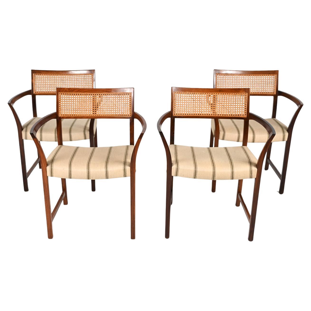 (4) Illum Wikkelsø Danish Mid-Century Mahogany Armchairs W/ Caned Backs, 1950's