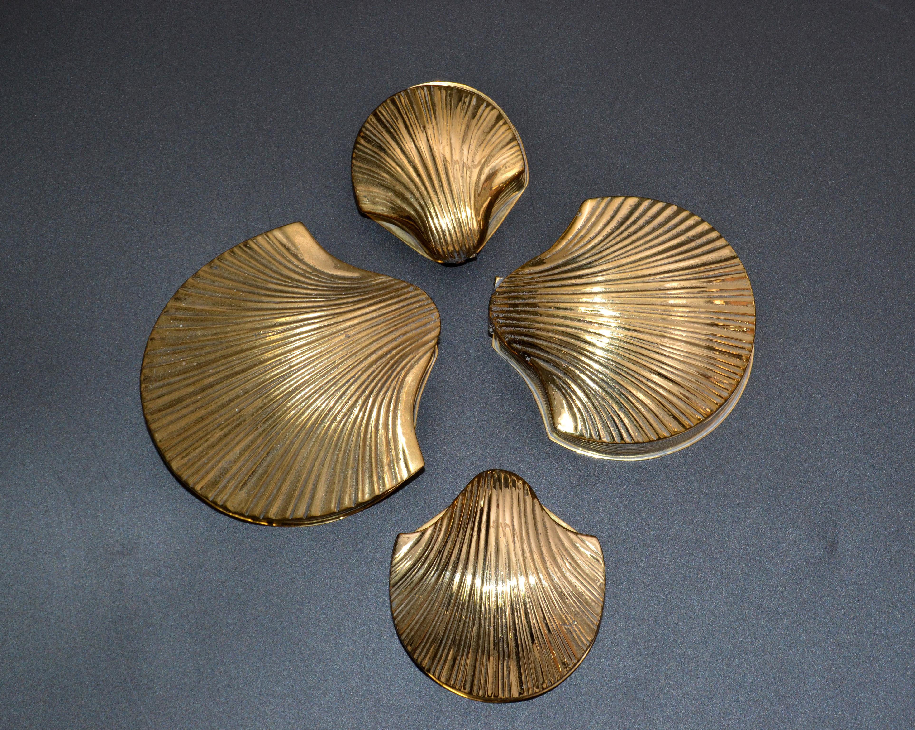 4 in 1 Nesting Vintage Brass Shell Scallop Shaped Trinket Boxes, Keepsakes 1970s 3