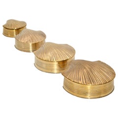 4 in 1 Nesting Vintage Brass Shell Scallop Shaped Trinket Boxes, Keepsakes 1970s
