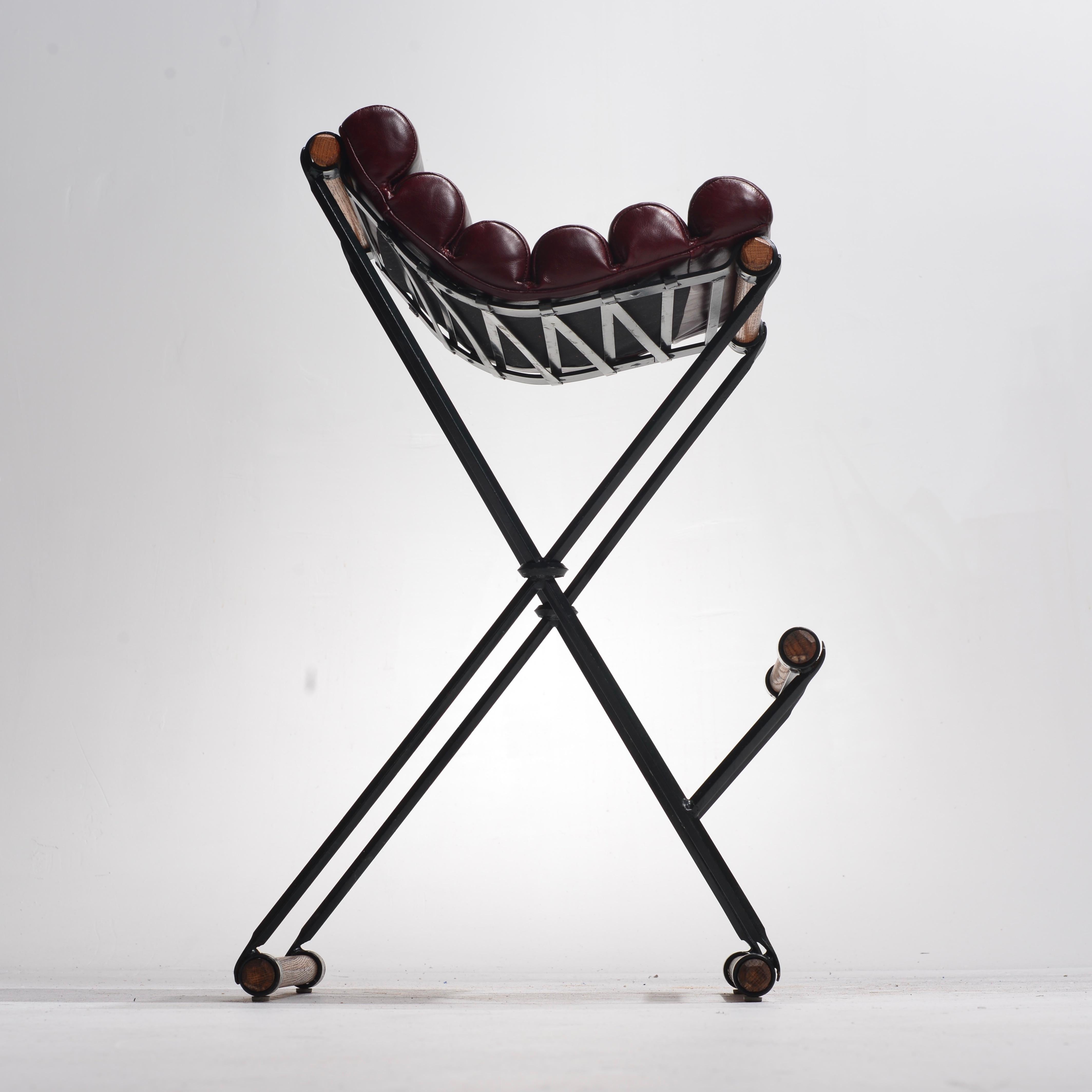 Hand-Crafted 3 Iron & Rolled Seat Bar Stool by Cleo Baldon for Terra Furniture