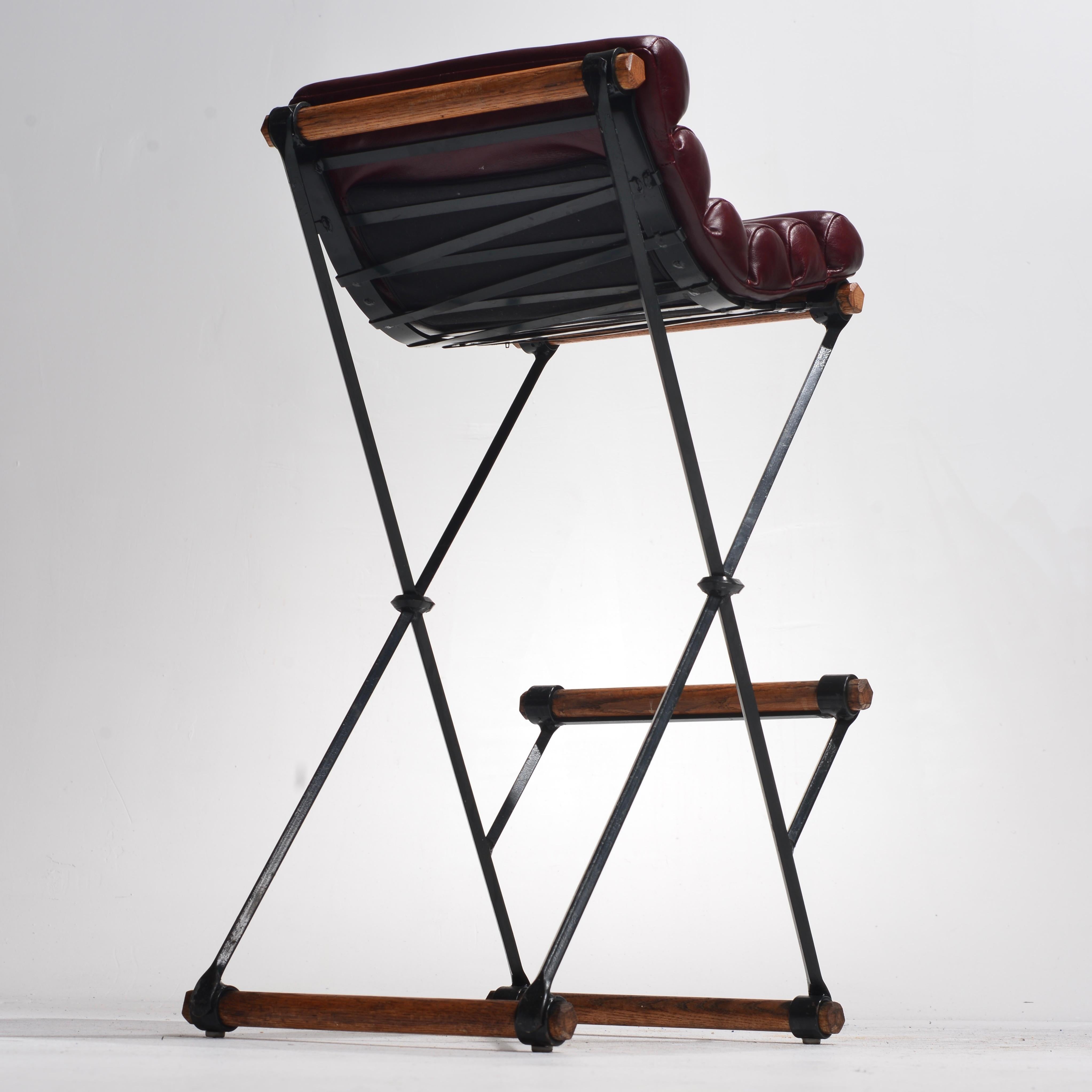Leather 3 Iron & Rolled Seat Bar Stool by Cleo Baldon for Terra Furniture