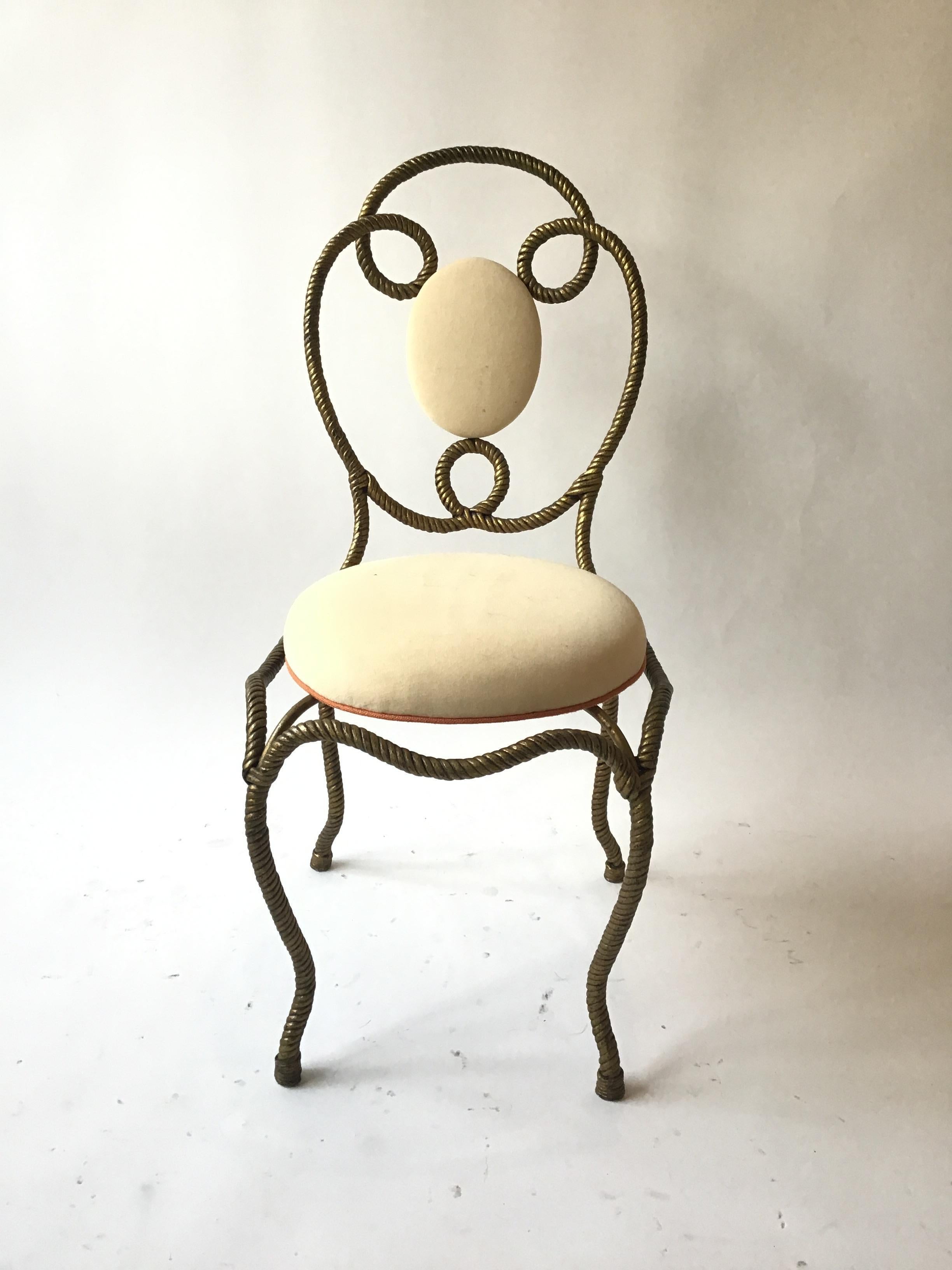 Late 20th Century 4 Italian 1970s Gold Iron Rope Chairs For Sale