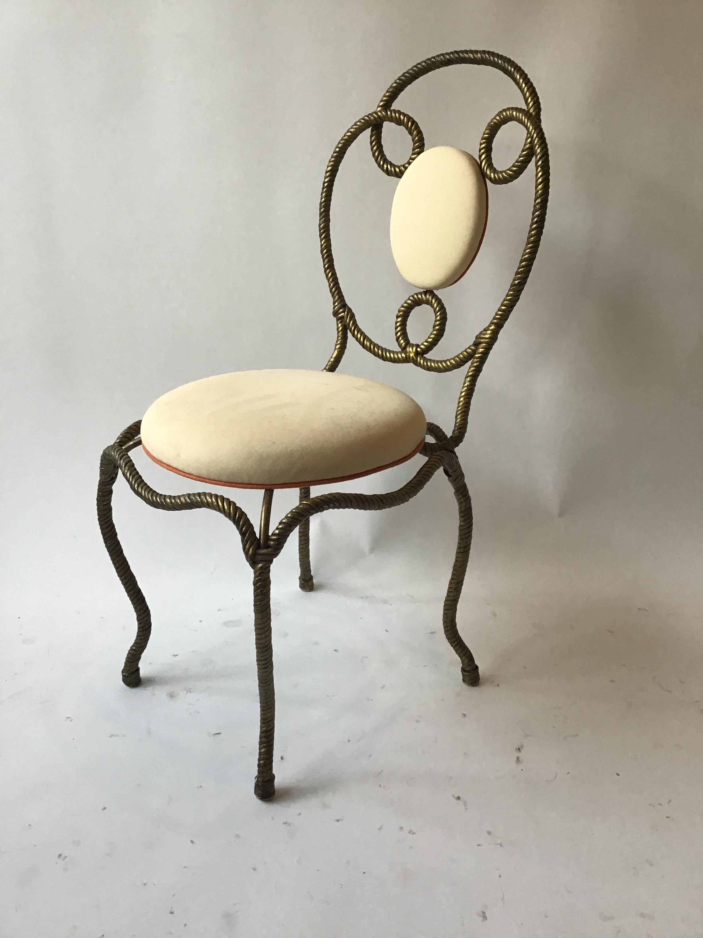 4 Italian 1970s Gold Iron Rope Chairs For Sale 1