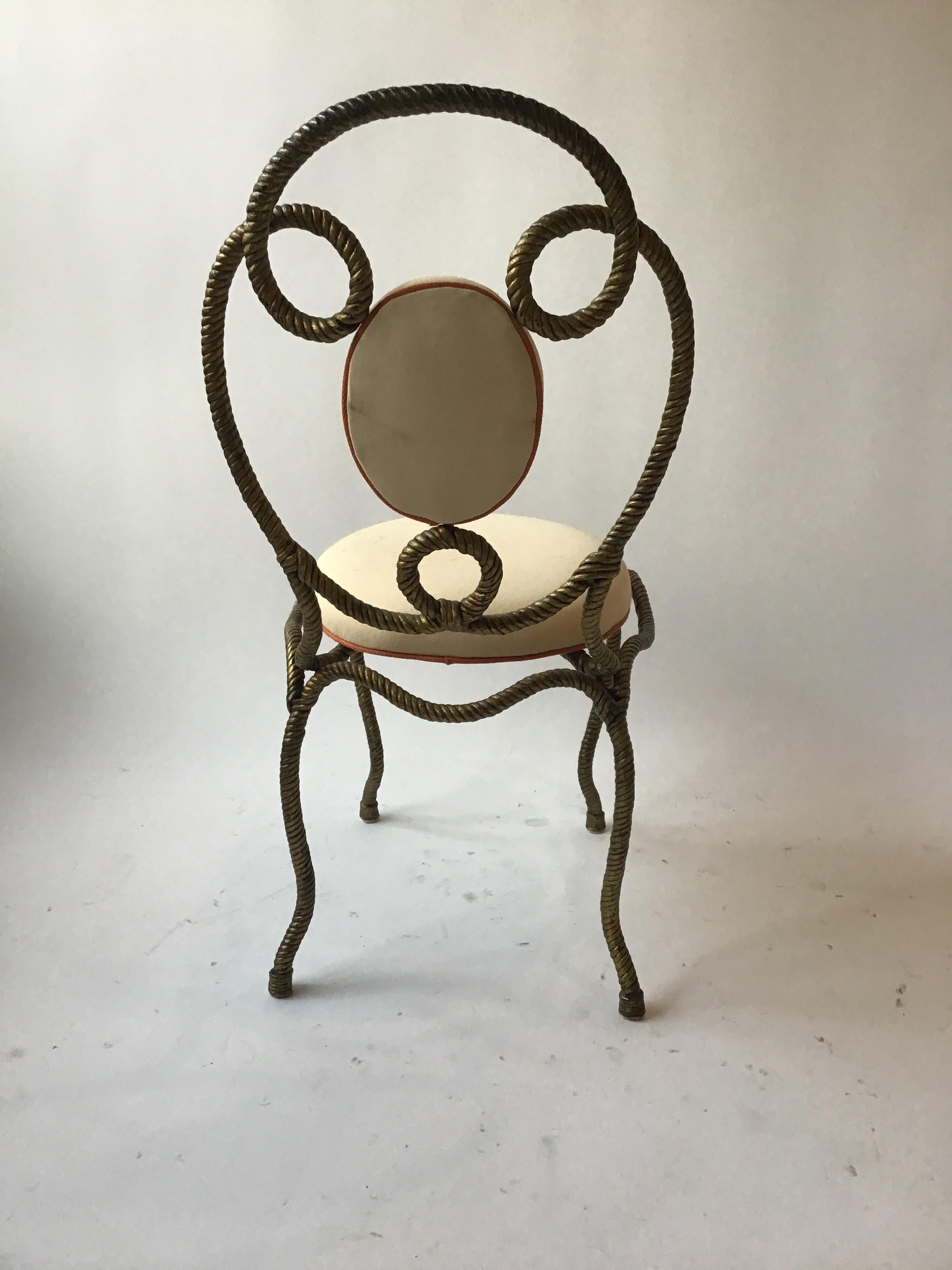 4 Italian 1970s Gold Iron Rope Chairs For Sale 2