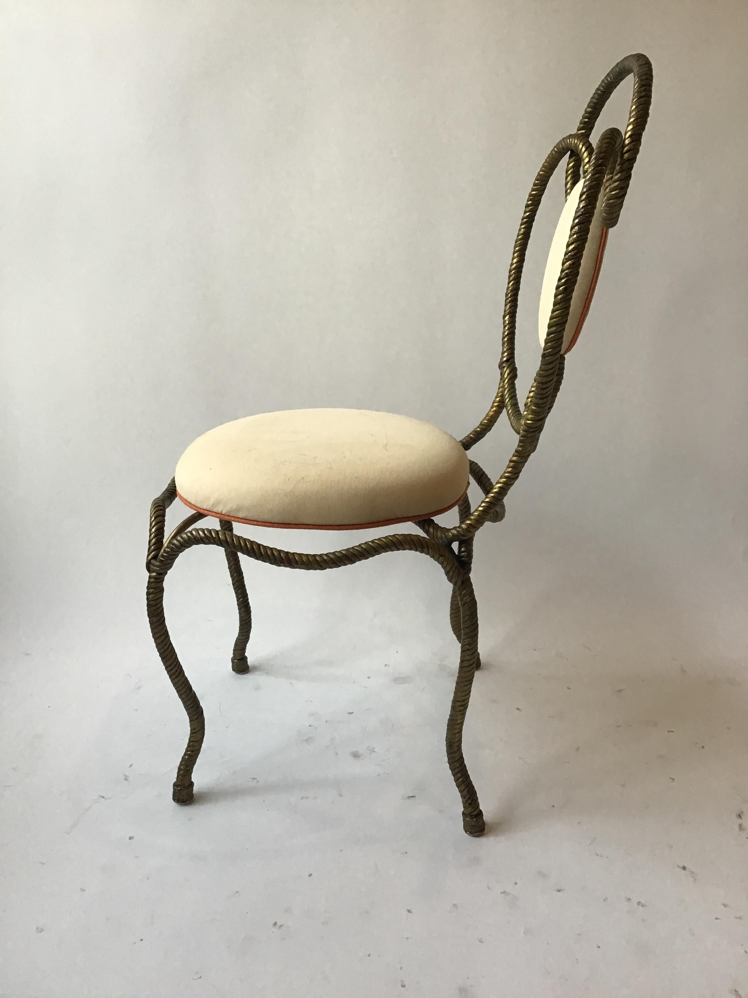 4 Italian 1970s Gold Iron Rope Chairs For Sale 3