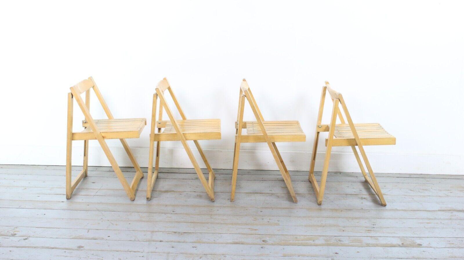 4 Italian Aldo Jacober Alberto Bazzani Mid Century 60s Beech Folding Chairs For Sale 4