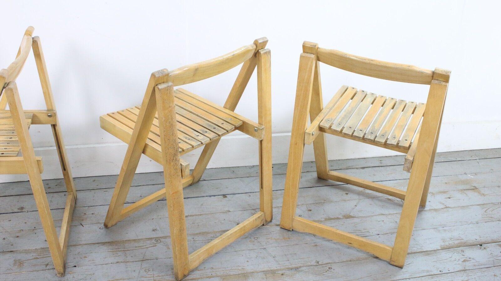 4 Italian Aldo Jacober Alberto Bazzani Mid Century 60s Beech Folding Chairs For Sale 3