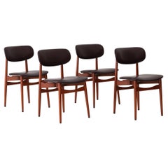 4 chaises de salle à manger italiennes en skaï Brown et Wood par F.Lli Reguitti, années 1950