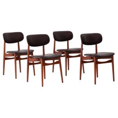 4 Italian Brown Skai and Wood Dining Chairs by F.Lli Reguitti, 1950s