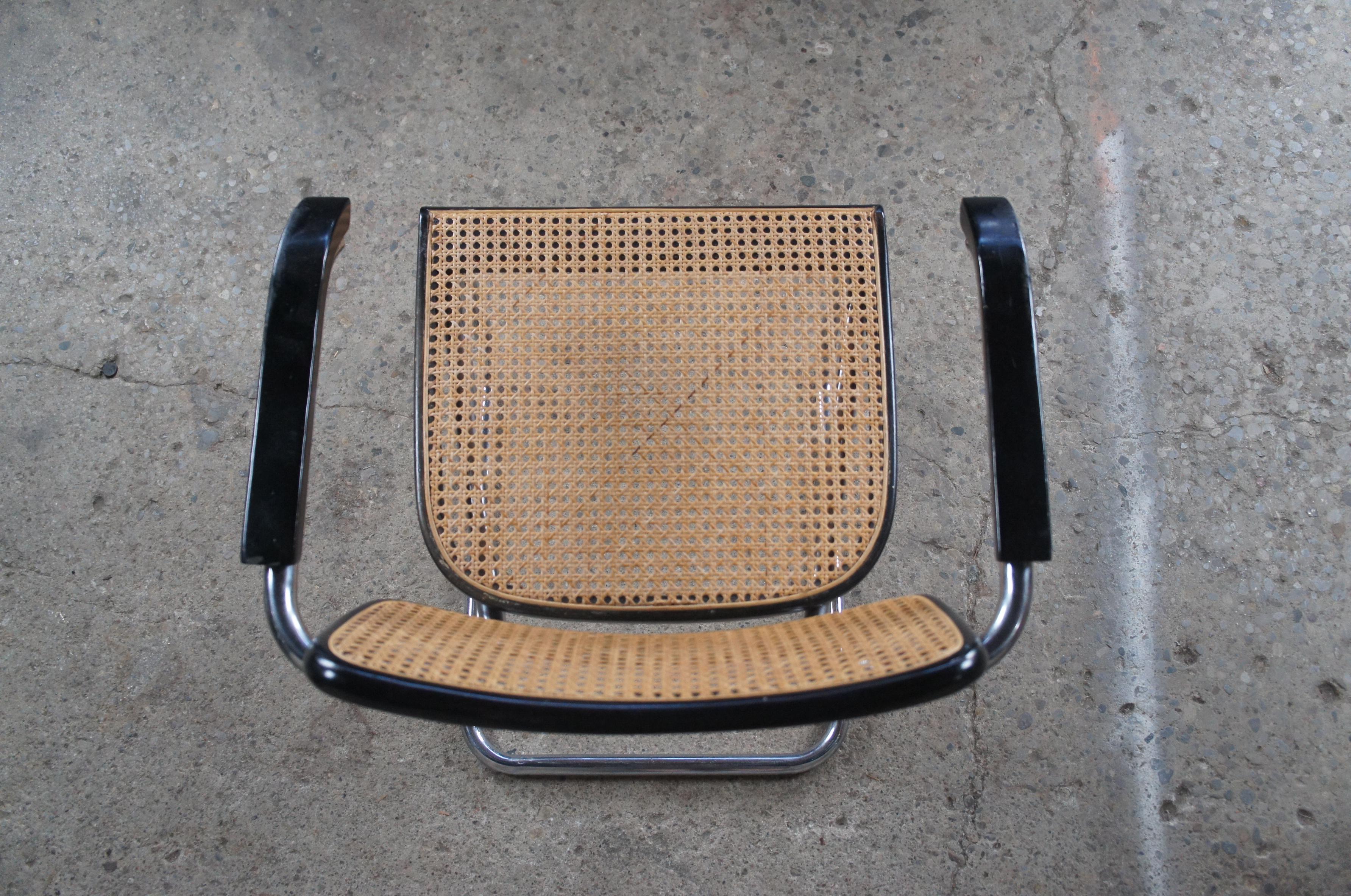 4 Italian Marcel Breuer Knoll Cesca Tubular Chrome Caned Dining Arm Chairs  5