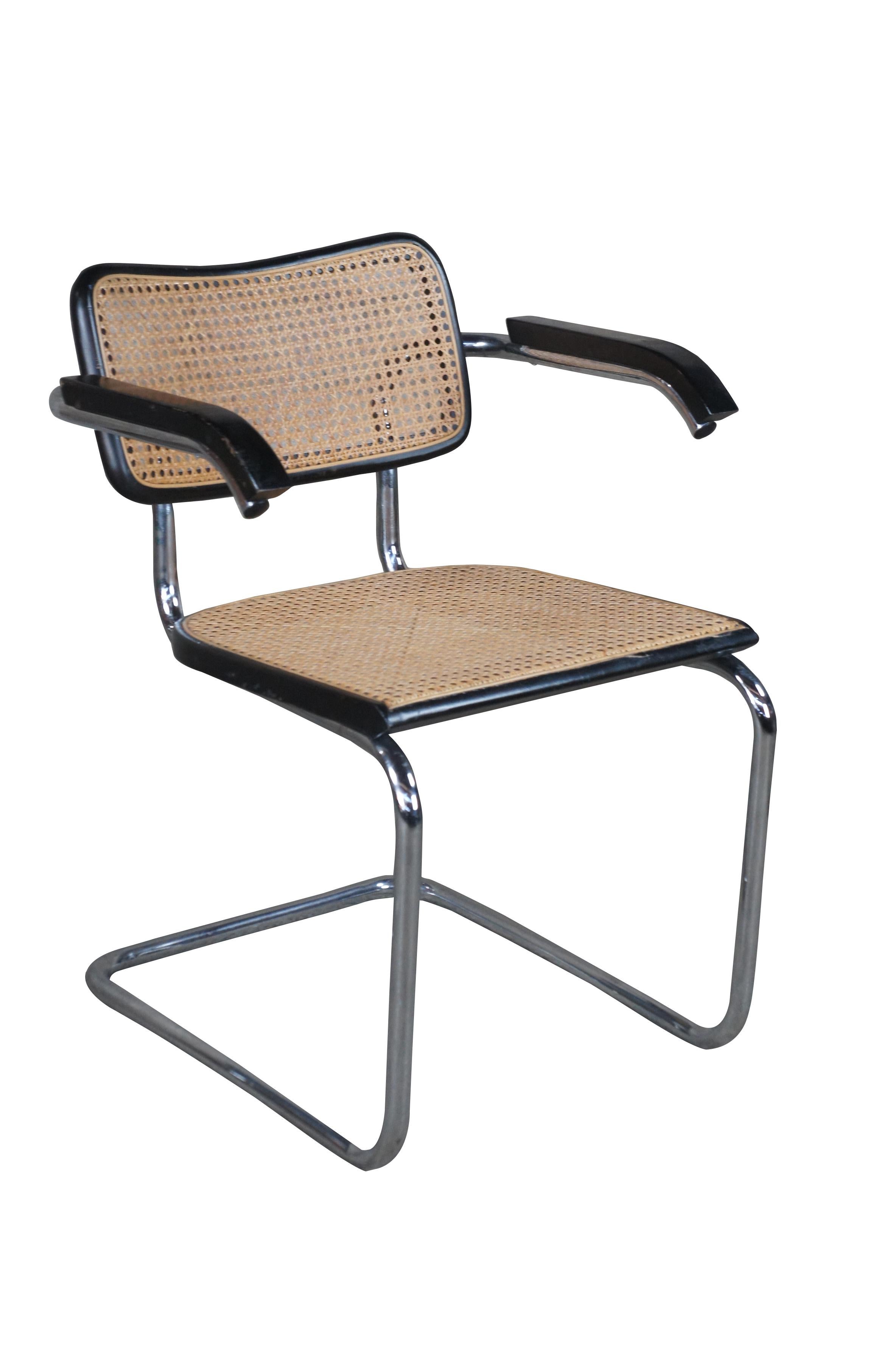 Mid-Century Modern 4 Italian Marcel Breuer Knoll Cesca Tubular Chrome Caned Dining Arm Chairs  For Sale