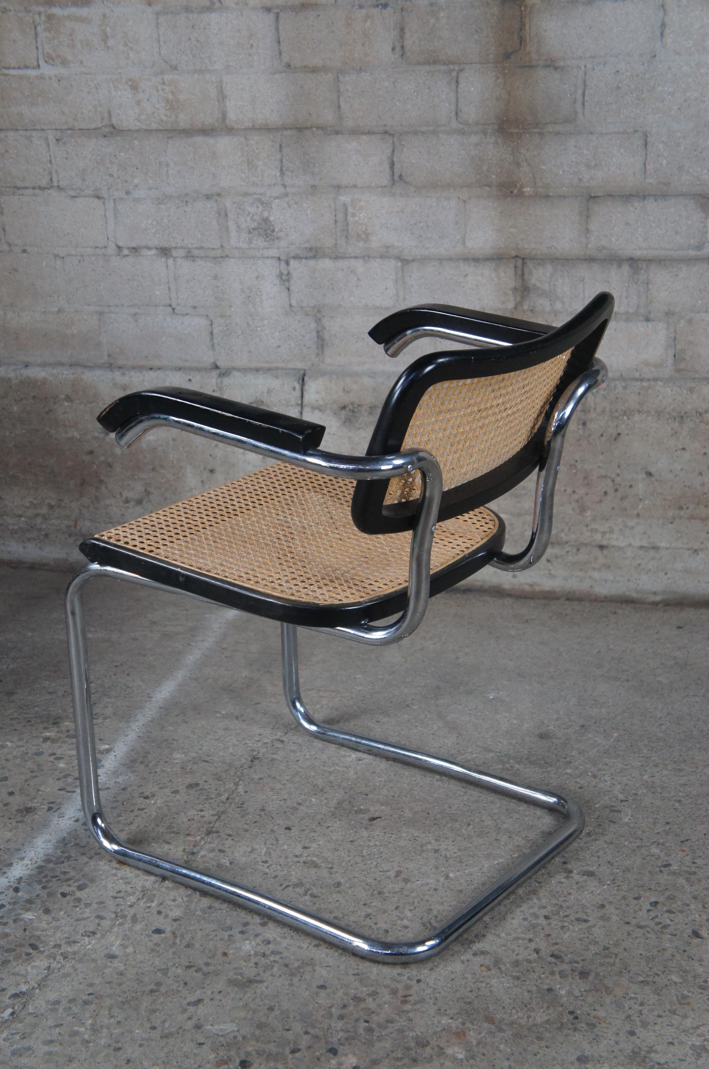 4 Italian Marcel Breuer Knoll Cesca Tubular Chrome Caned Dining Arm Chairs  In Good Condition For Sale In Dayton, OH