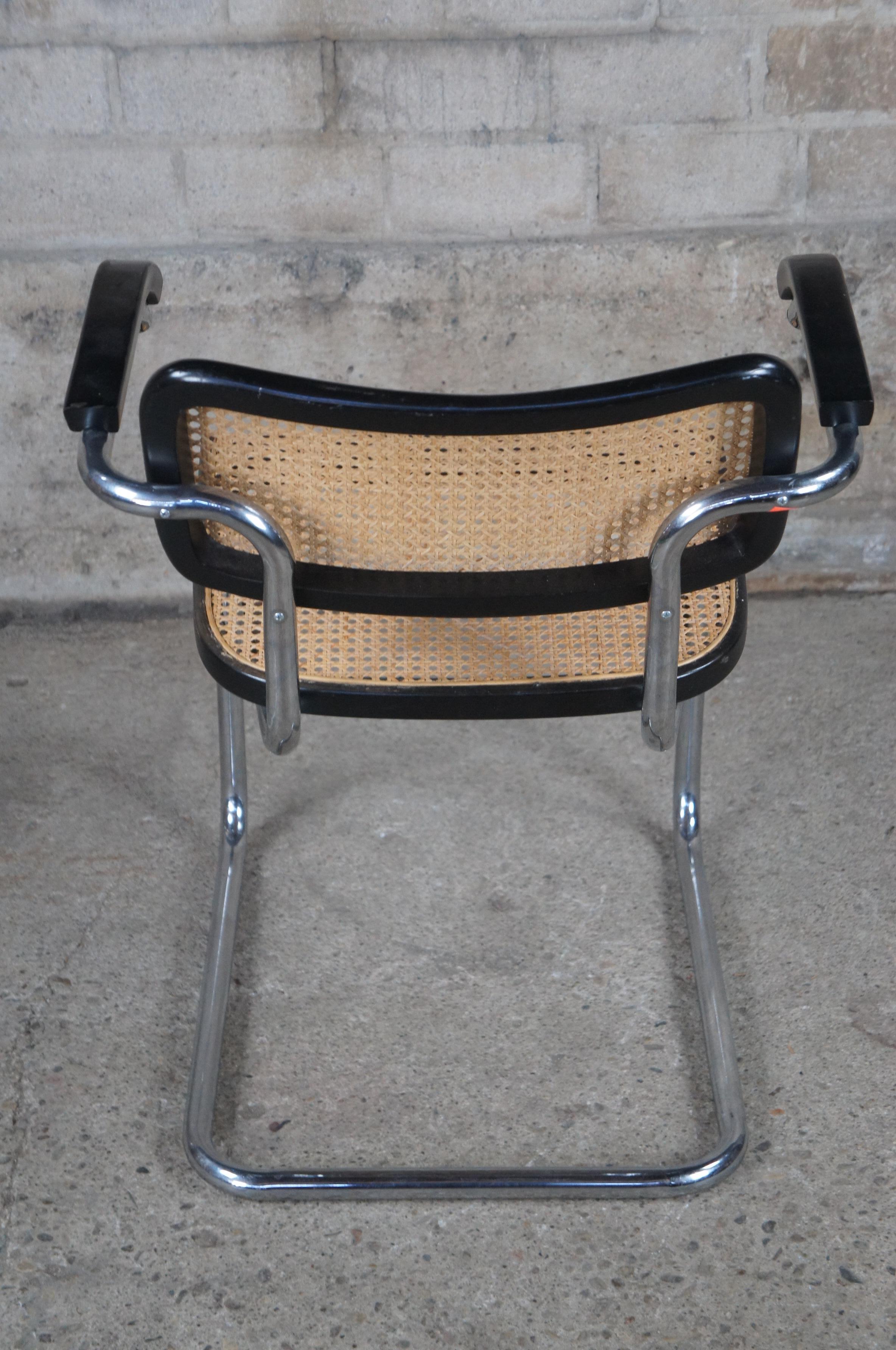 Late 20th Century 4 Italian Marcel Breuer Knoll Cesca Tubular Chrome Caned Dining Arm Chairs 