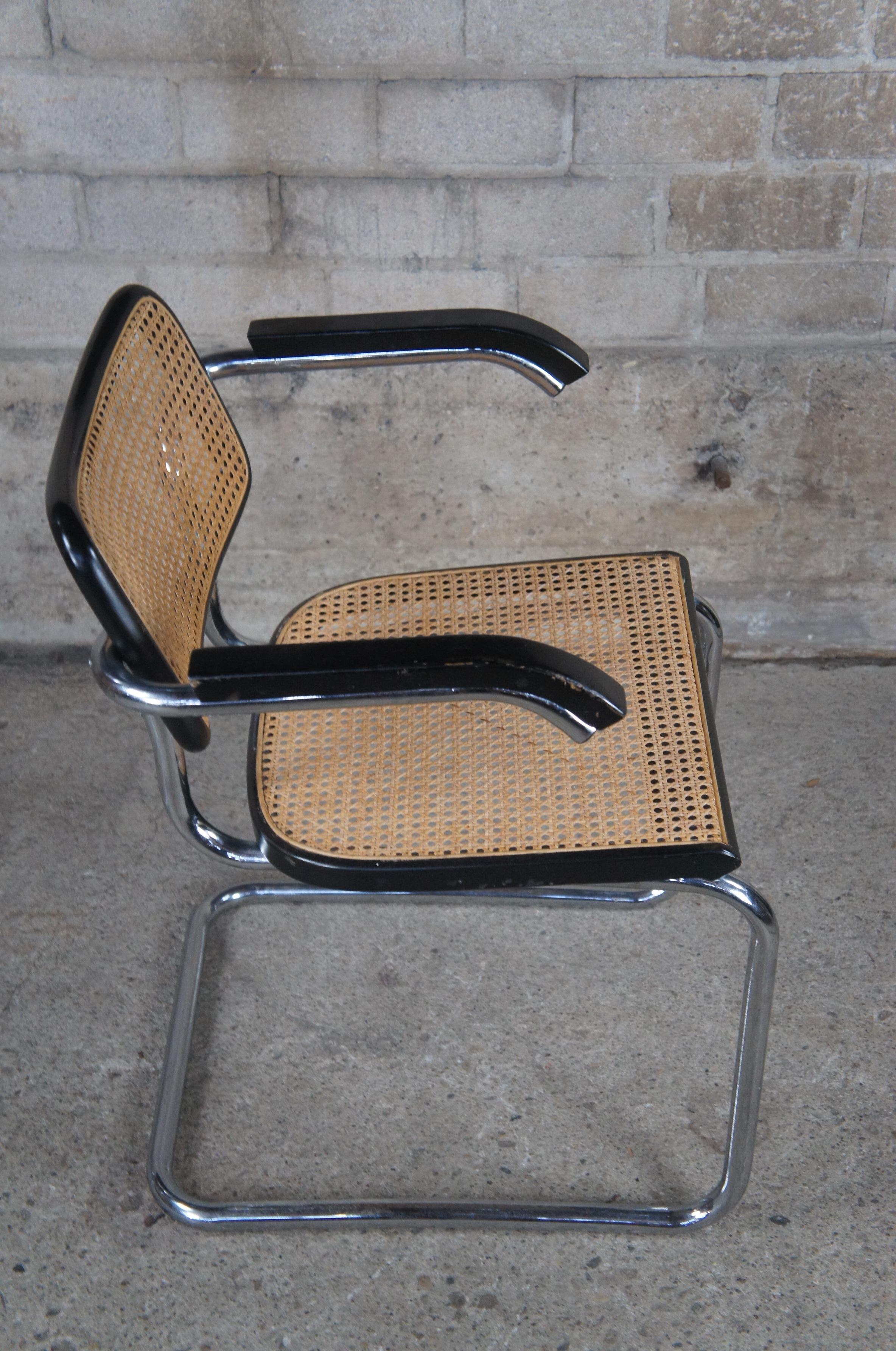 4 Italian Marcel Breuer Knoll Cesca Tubular Chrome Caned Dining Arm Chairs  For Sale 1