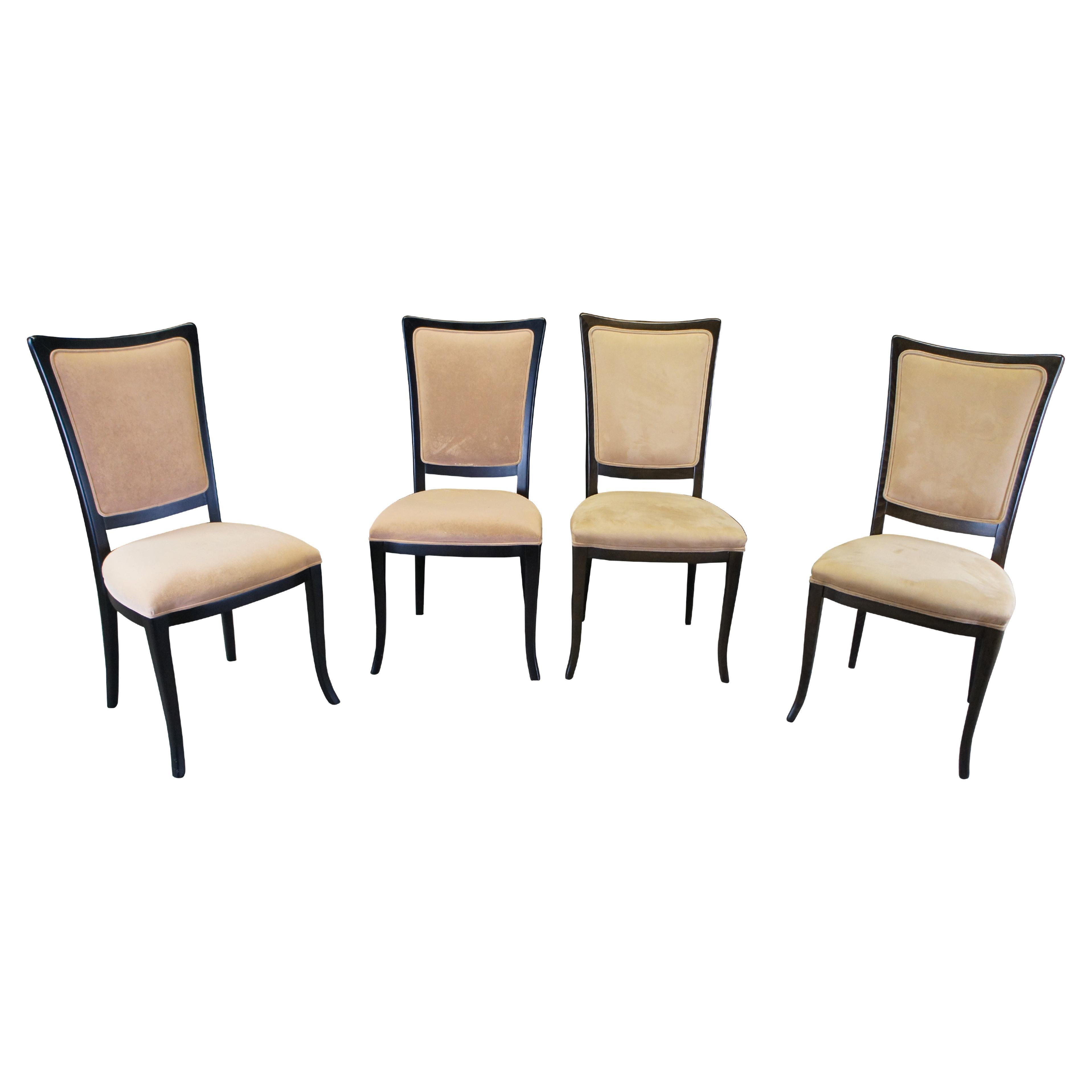 4 Italian Modern Parsons Dark Oak Suede Side Accent Dining Chairs