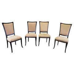 4 Italian Modern Parsons Dark Oak Suede Side Accent Dining Chairs