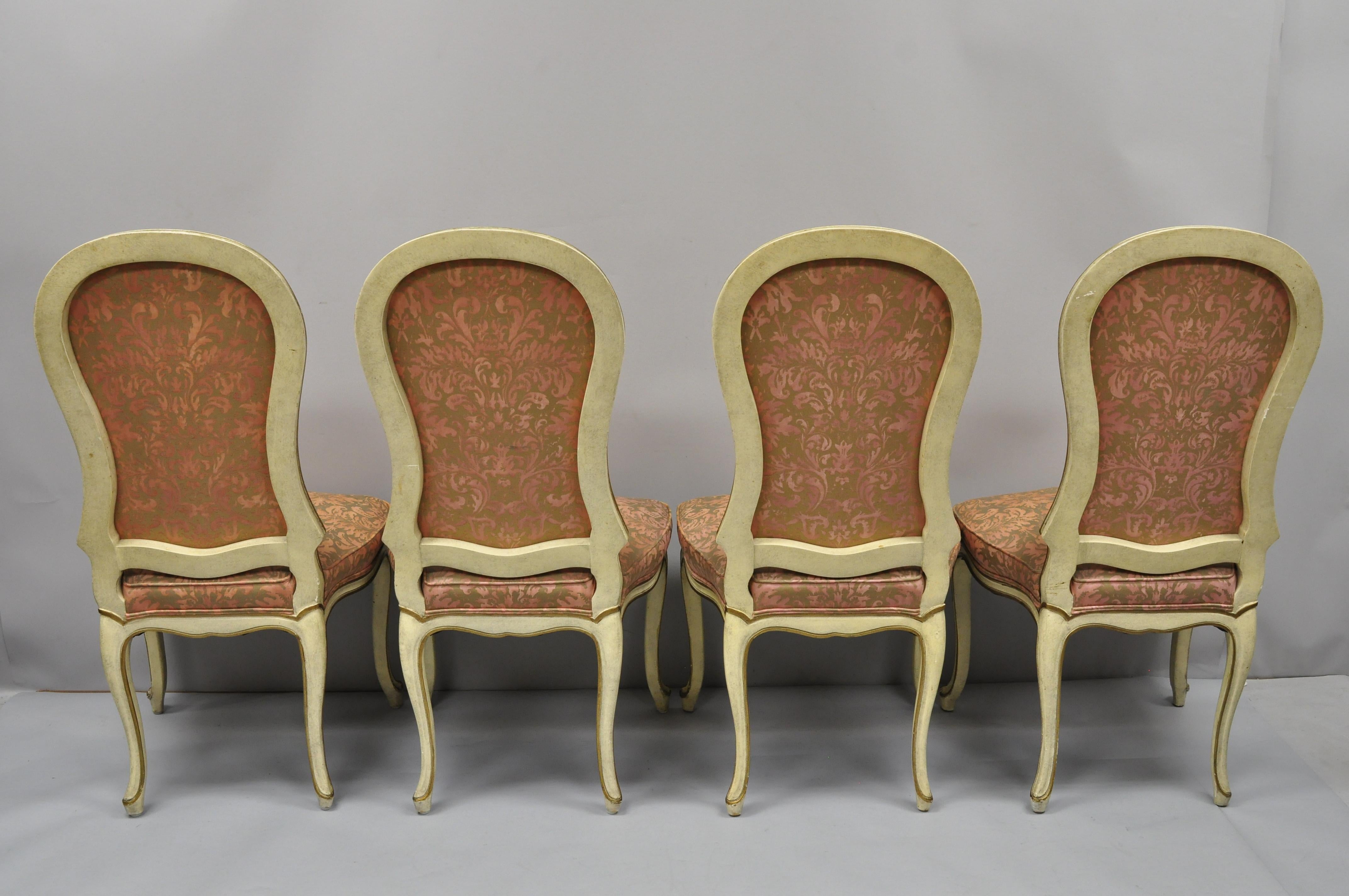 4 Italian Provincial French Hollywood Regency Upholstered Dining Side Chairs For Sale 5