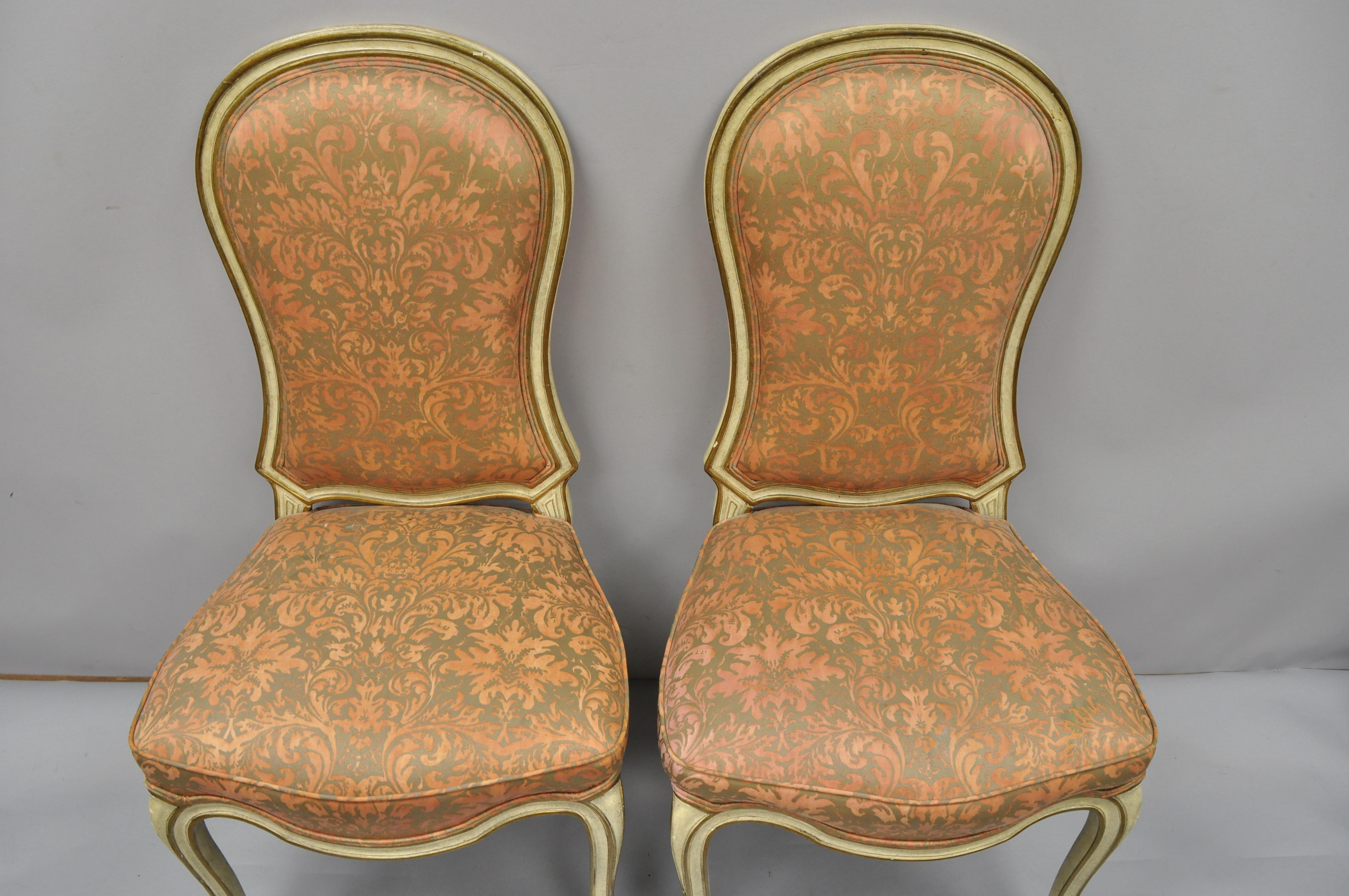 4 Italian Provincial French Hollywood Regency Upholstered Dining Side Chairs In Good Condition For Sale In Philadelphia, PA