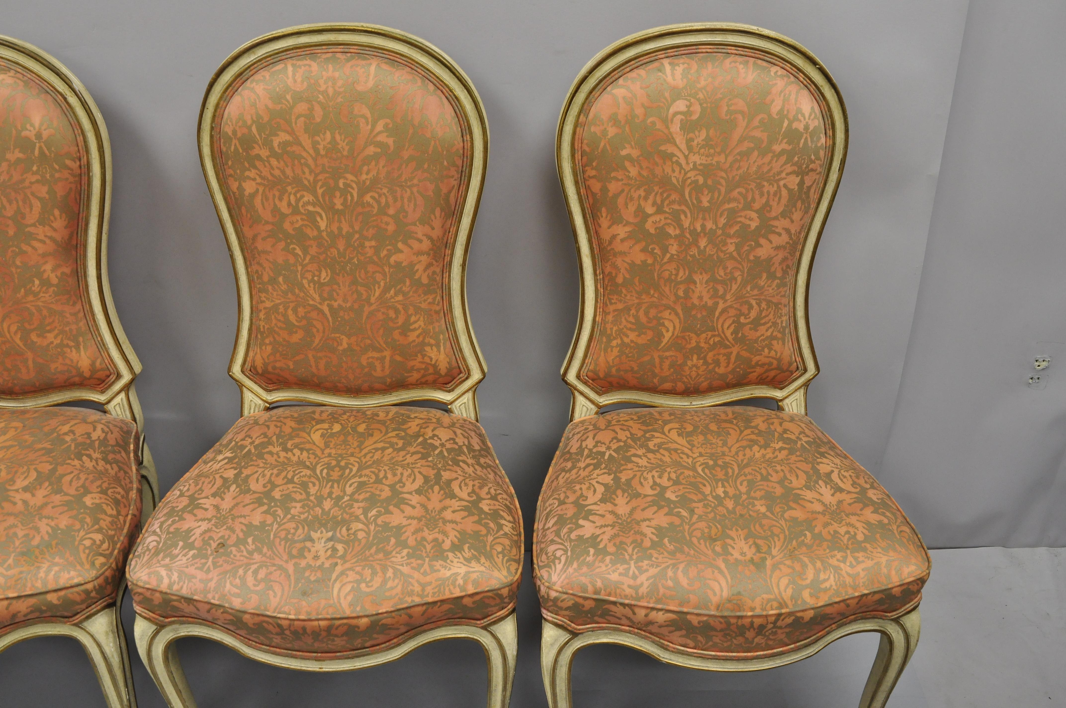 4 Italian Provincial French Hollywood Regency Upholstered Dining Side Chairs For Sale 2