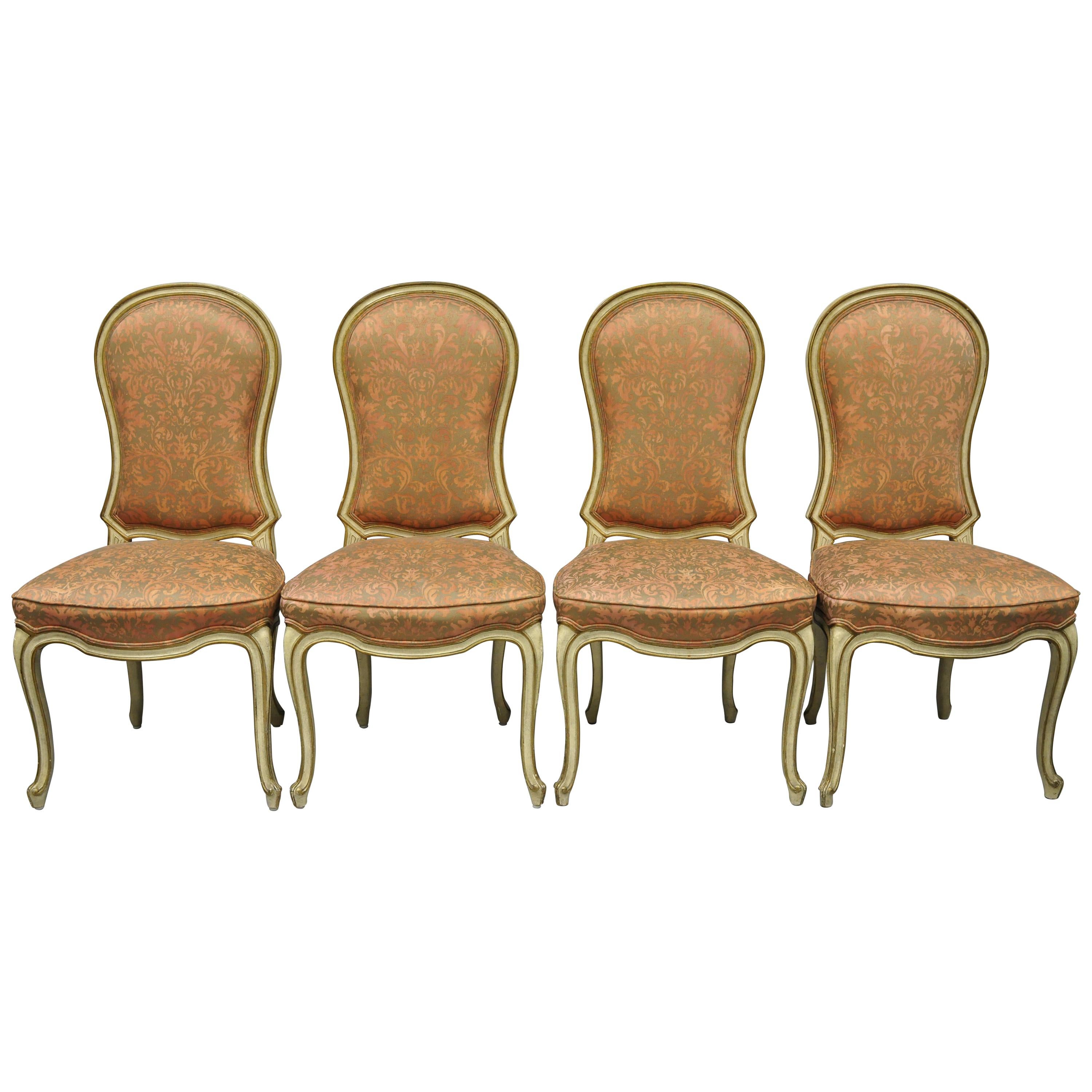 4 Italian Provincial French Hollywood Regency Upholstered Dining Side Chairs For Sale