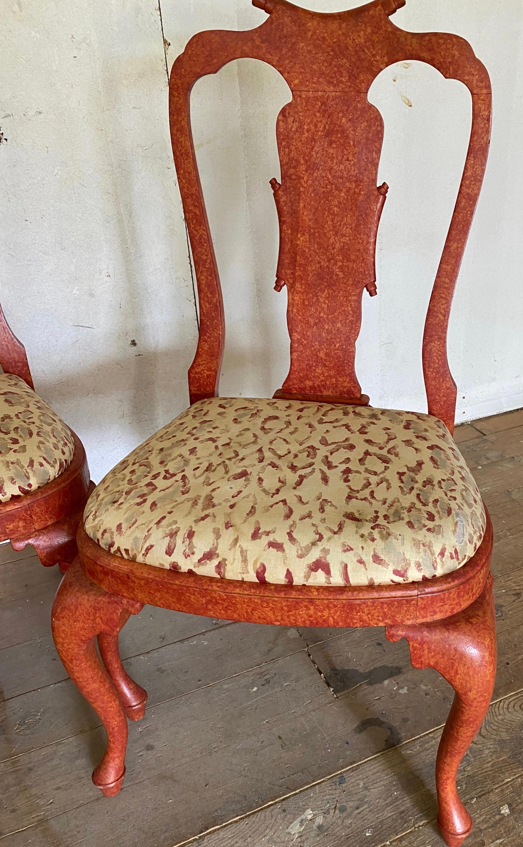 4 Italian Rococo Style Red Painted Dining Side Chairs In Good Condition For Sale In Sheffield, MA