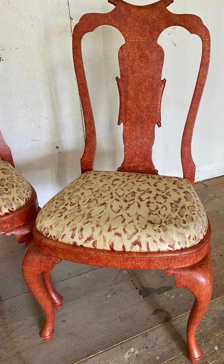 Red Rococo 4 Italian Rococo Style Red Painted Dining Side Chairs For Sale at 1stDibs