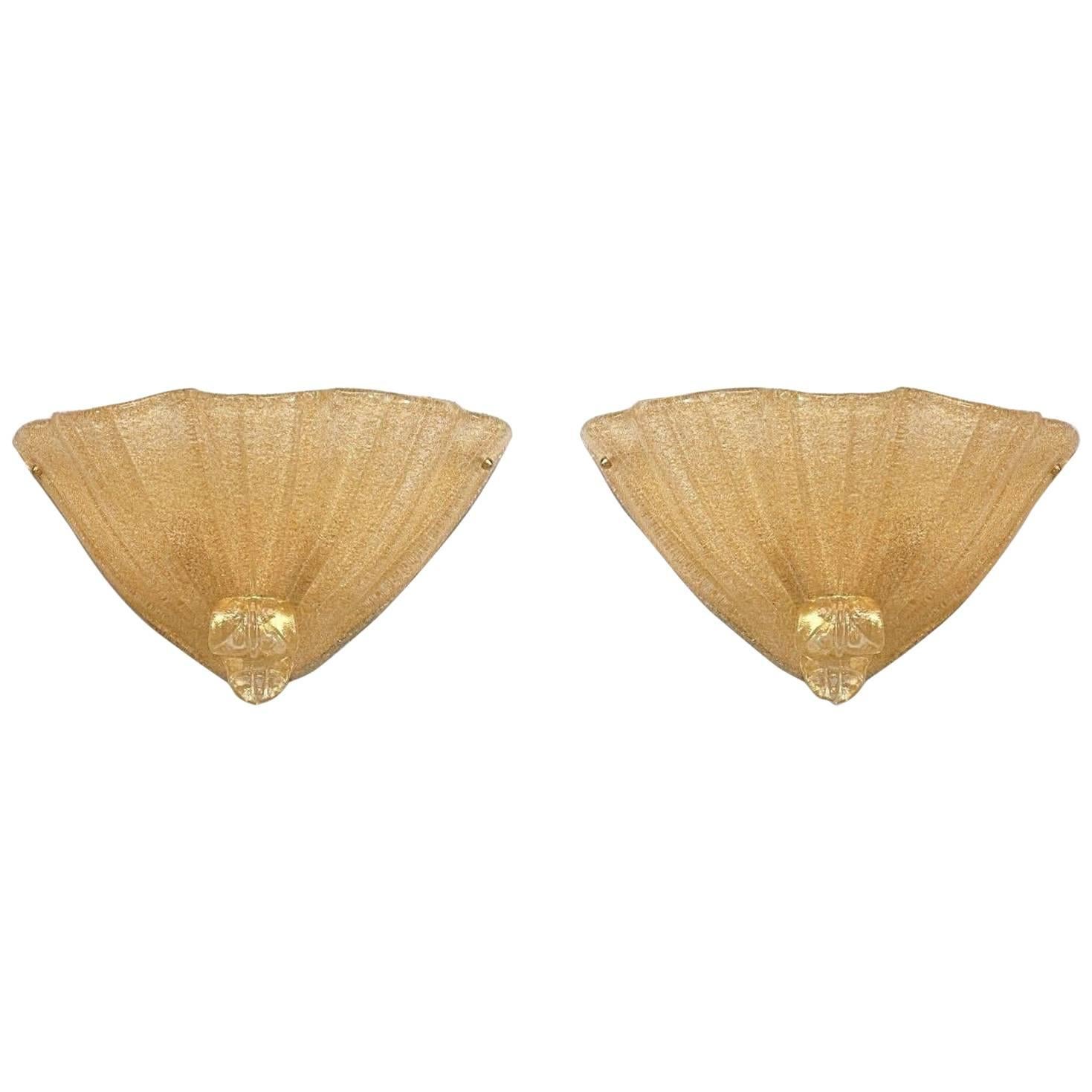 4 Applique italiane in vetro veneziano di Murano Ventola oro