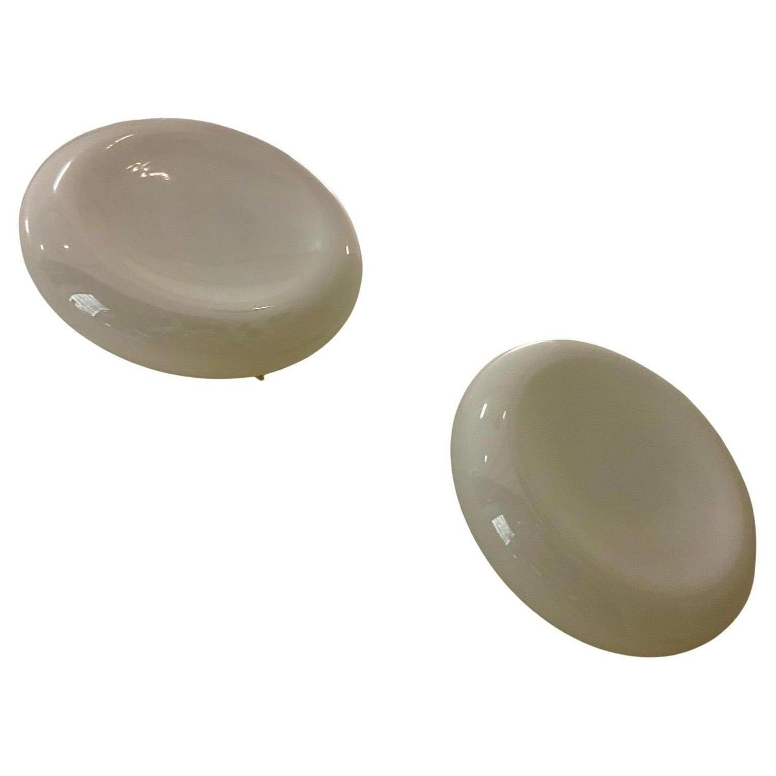 20th Century 4 Italian white glass flush mount ceiling or possibly wall lights, circa 1960's For Sale