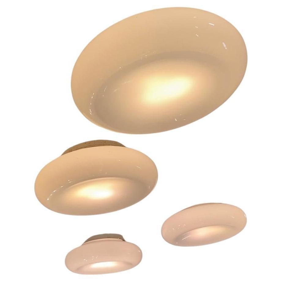 4 Italian White Murano Glass Flush Mount Ceiling or possibly Wall Lights, 1960's