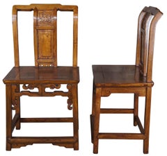4 Japanese Imperial Meiji Style Elm Carved Chinoiserie Dining Chairs Ming Vtg